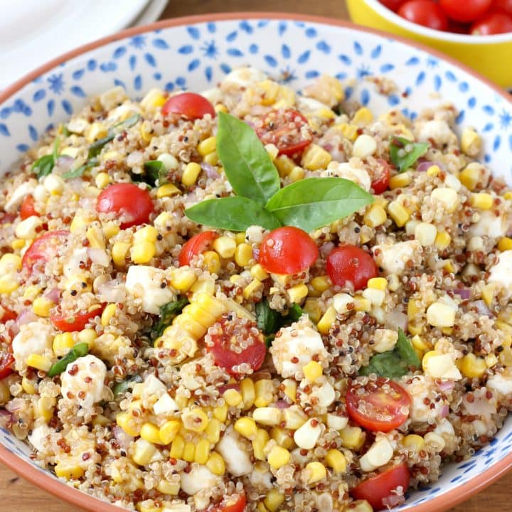 Caprese Quinoa Salad with Sweet Corn Recipe from A Kitchen Addiction