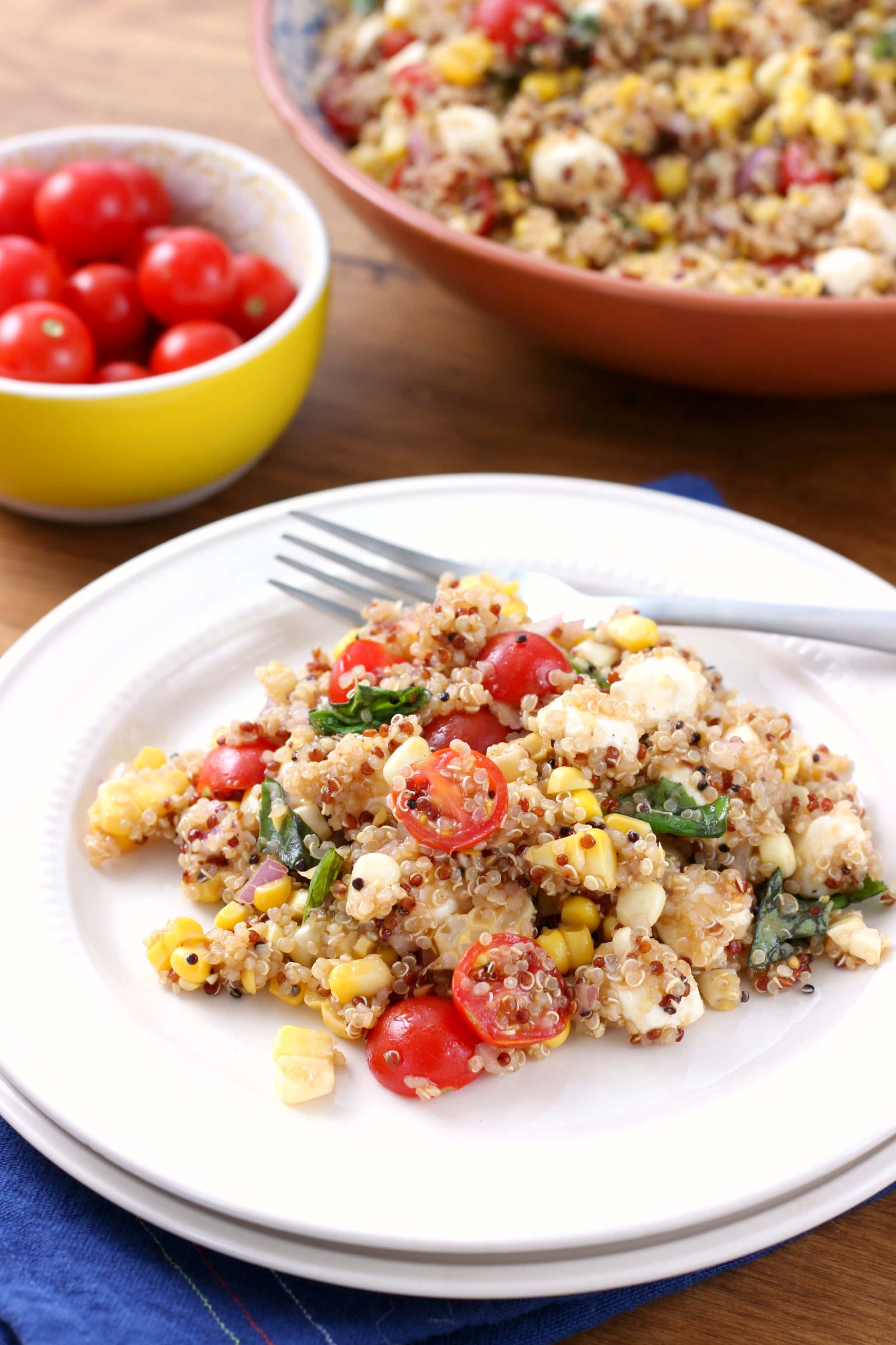 Caprese Corn Quinoa Salad Recipe from A Kitchen Addiction