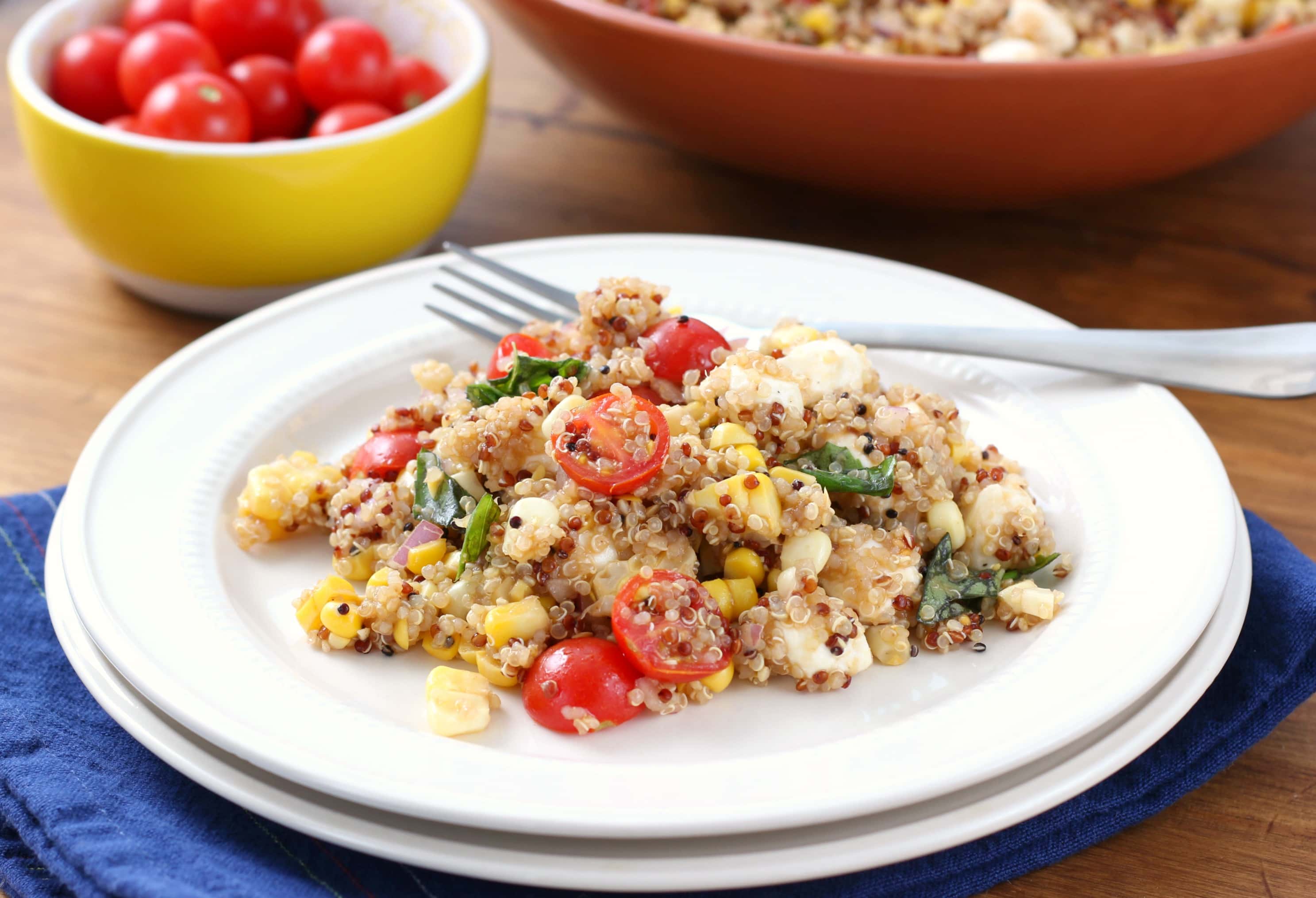 Caprese Quinoa Salad with Sweet Corn Recipe from A Kitchen Addiction