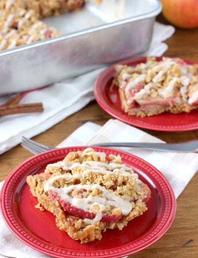 Peanut Butter Apple Crisp Bars with Maple Drizzle Recipe from A Kitchen Addiction