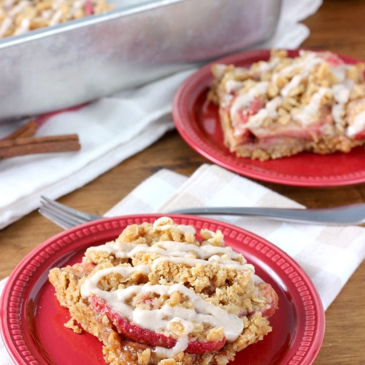 Peanut Butter Apple Crisp Bars with Maple Drizzle Recipe from A Kitchen Addiction