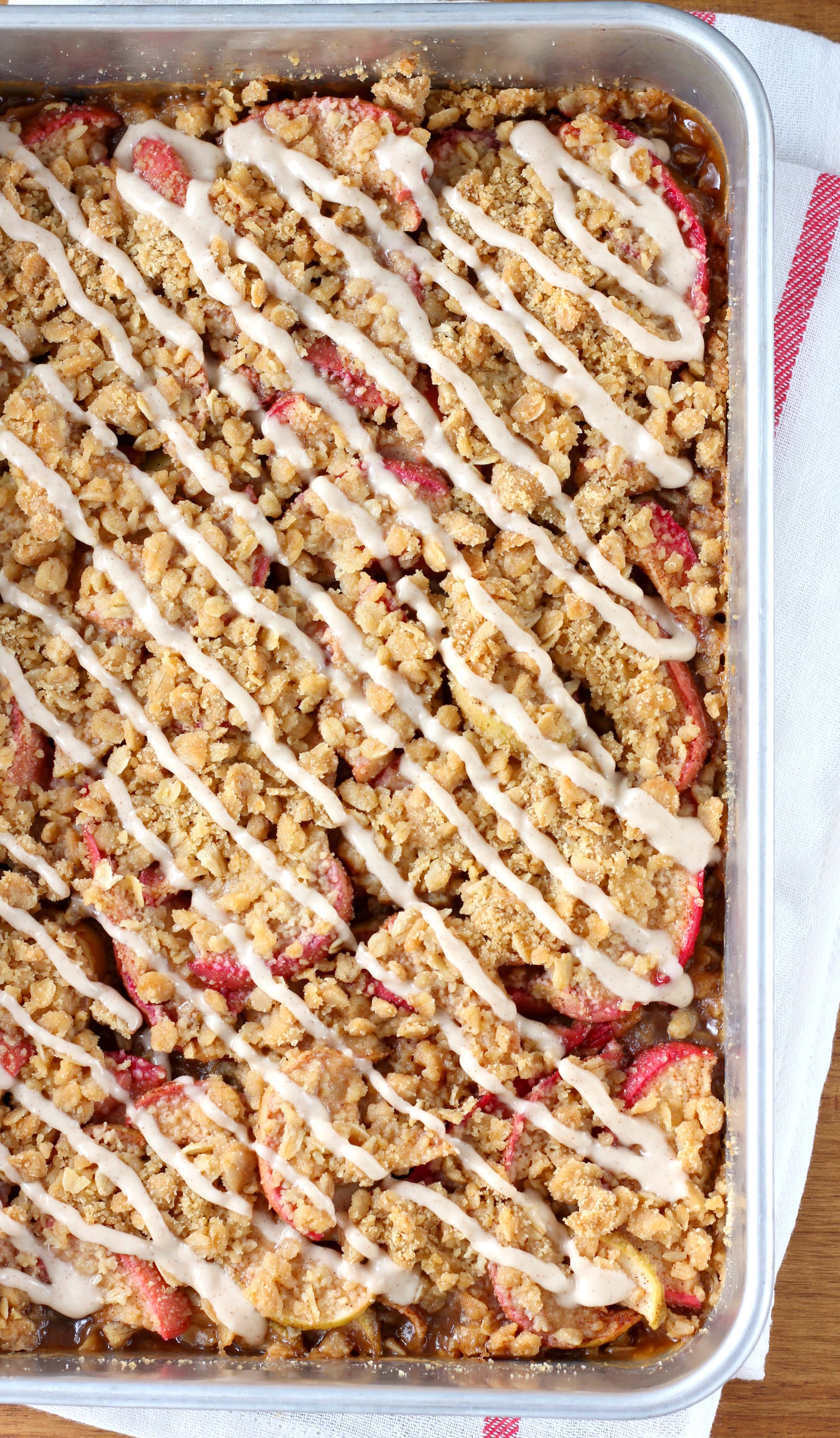 Peanut Butter Apple Crisp Bars with Maple Drizzle Recipe from A Kitchen Addiction