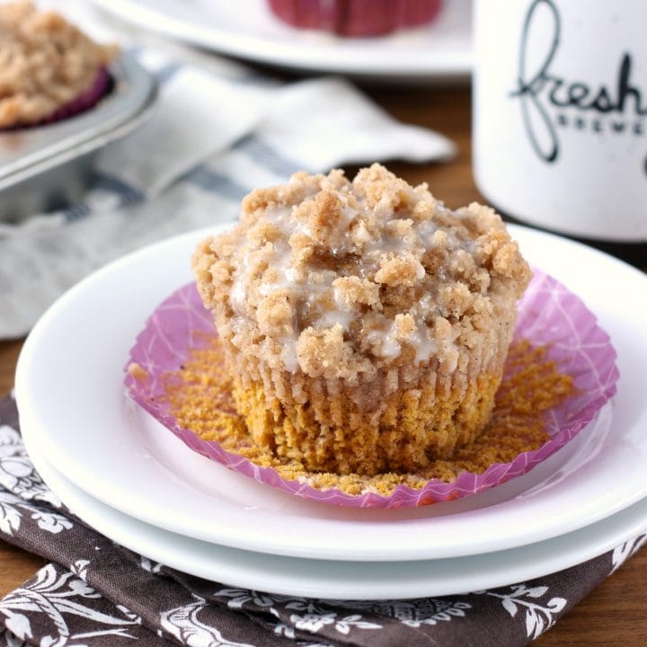 Pumpkin Coffee Cake Muffins with Maple Glaze Recipe from A Kitchen Addiction