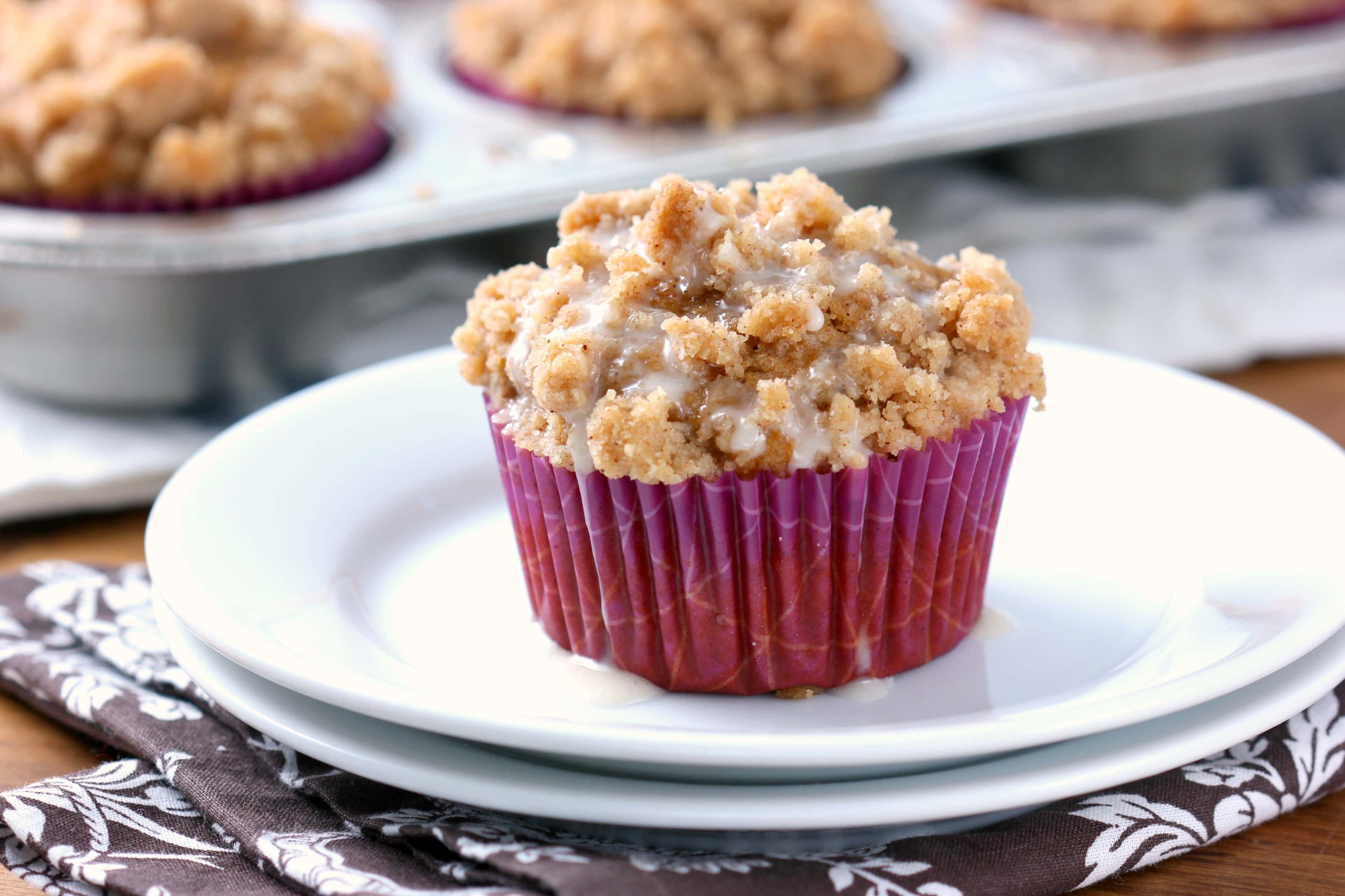 Pumpkin Coffee Cake Muffins with Maple Drizzle Recipe from A Kitchen Addiction