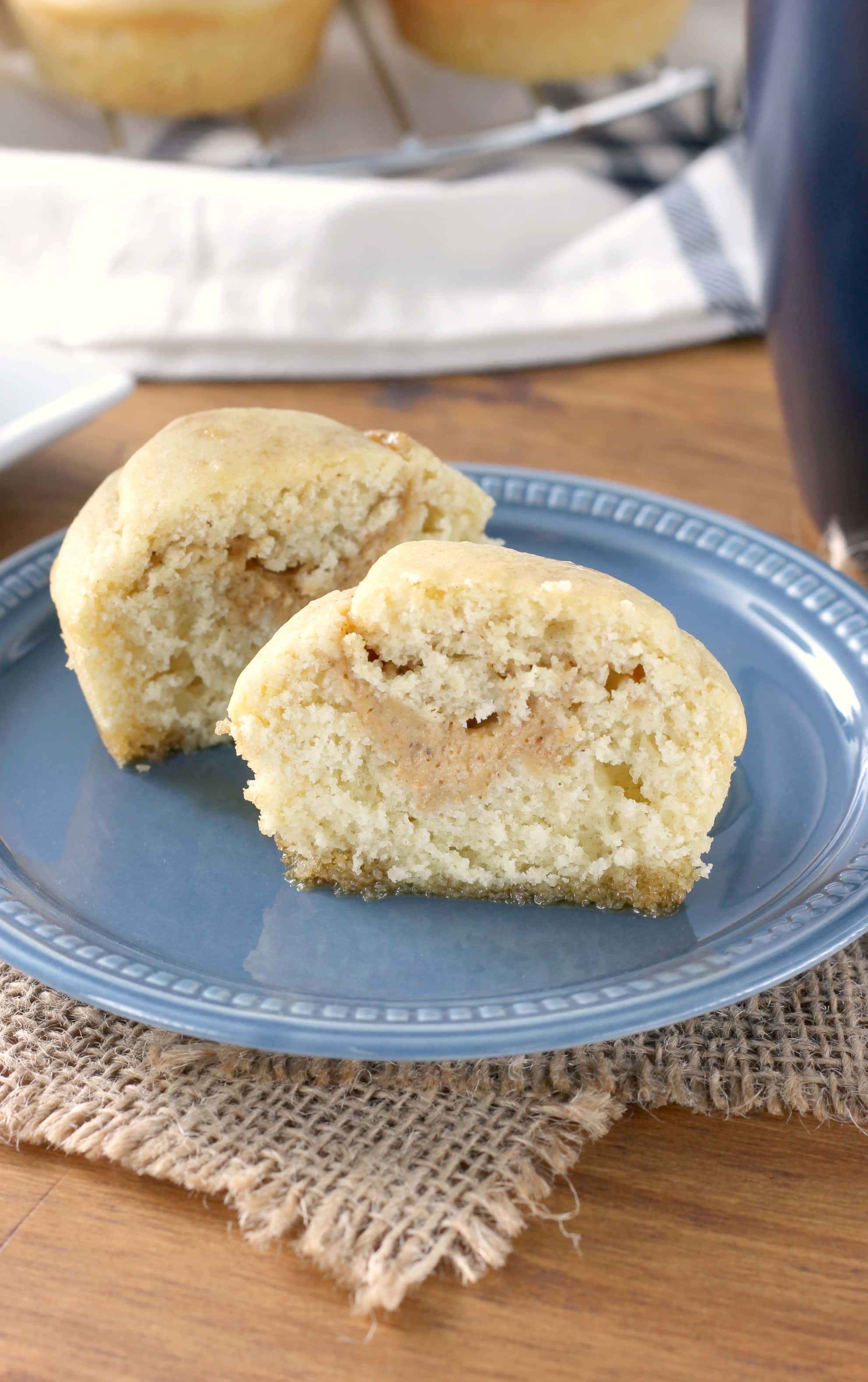 Easy Pumpkin Cream Swirled Pancake Muffins Recipe from A Kitchen Addiction