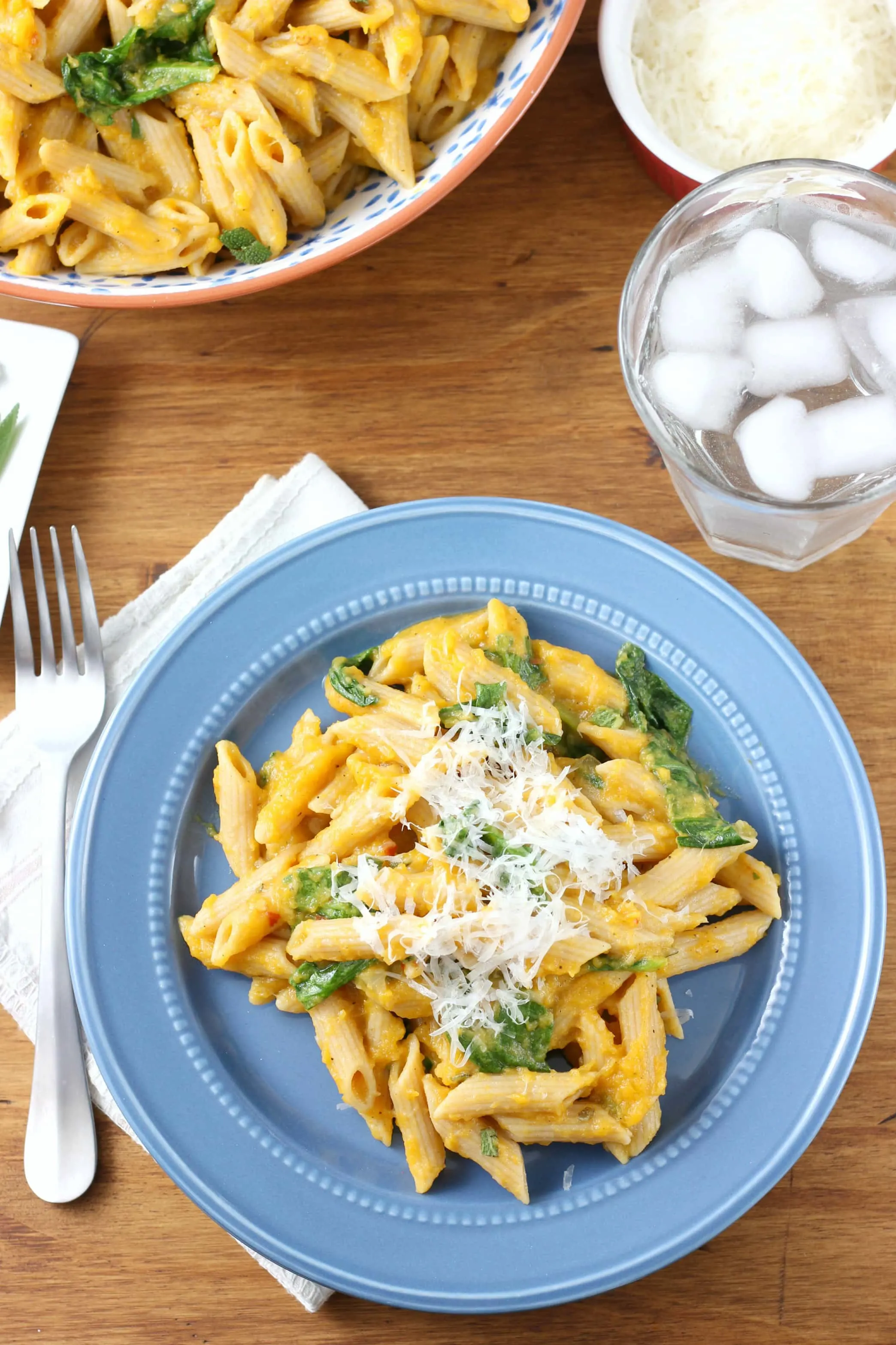 Creamy Butternut Penne Pasta with Spinach and Parmesan Recipe from A Kitchen Addiction