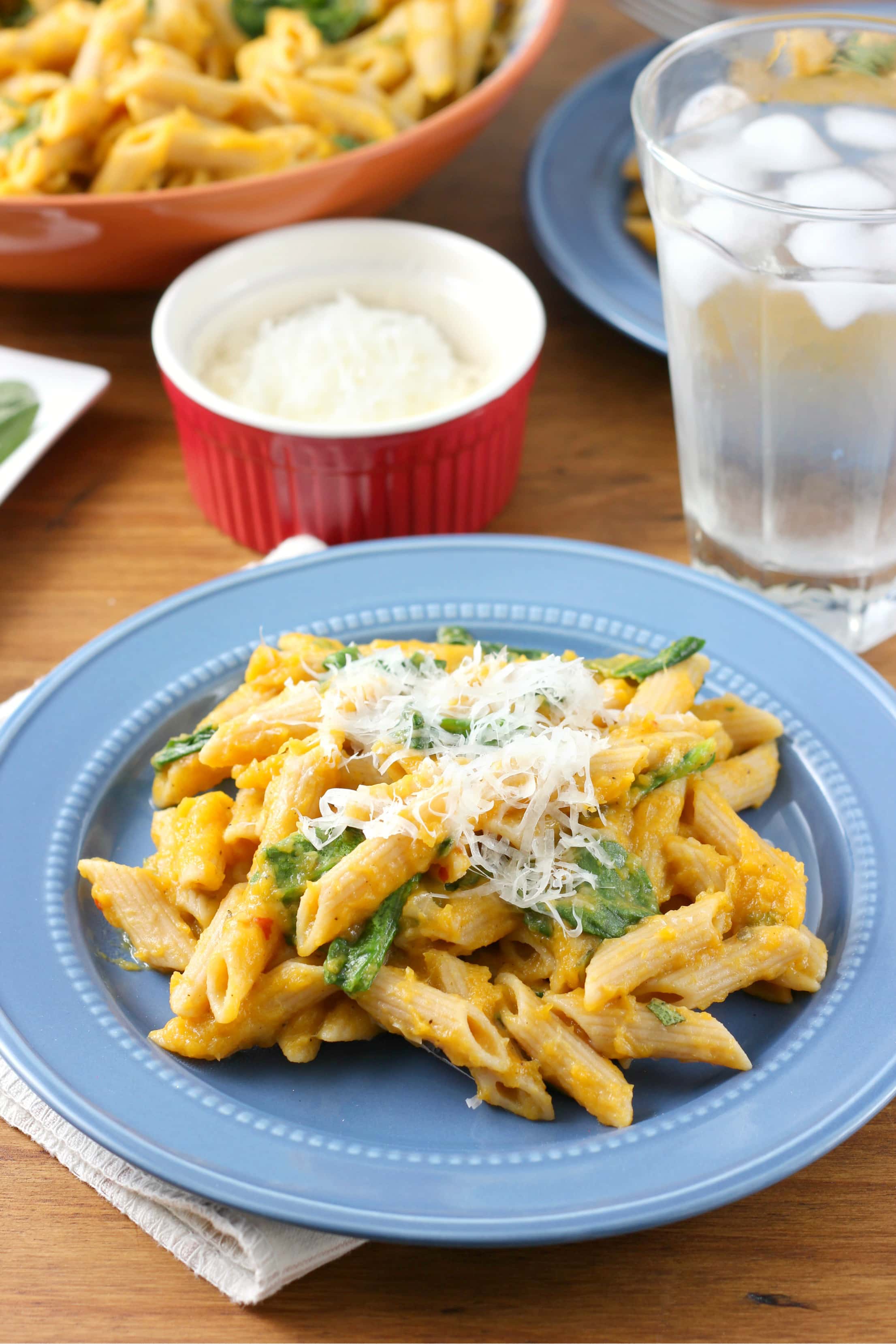 Creamy Butternut Penne with Spinach and Parmesan - A Kitchen Addiction