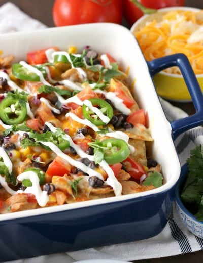 Easy Loaded Southwestern Pork Nachos Recipe from A kitchen Addiction