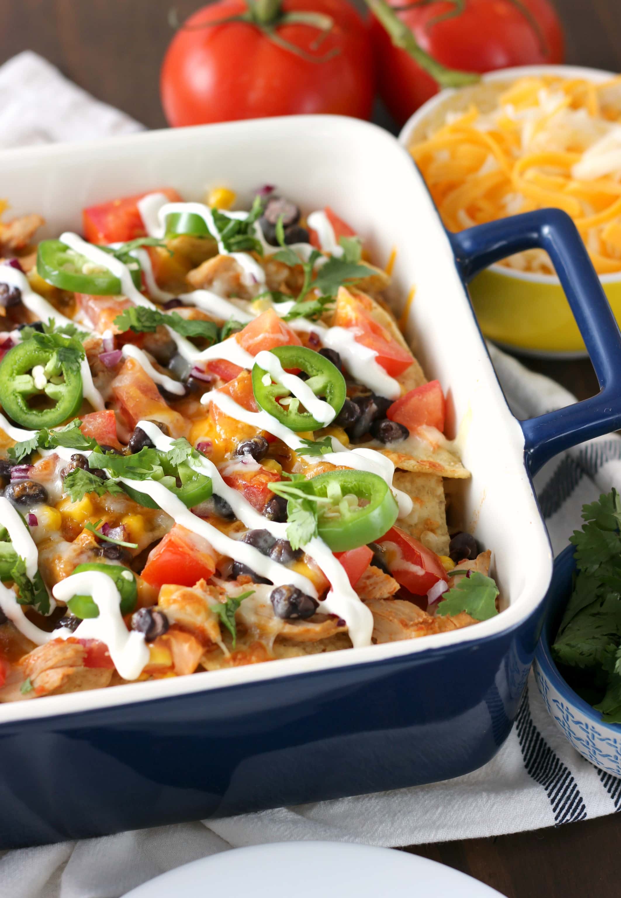 Easy Loaded Southwestern Pork Nachos Recipe from A kitchen Addiction