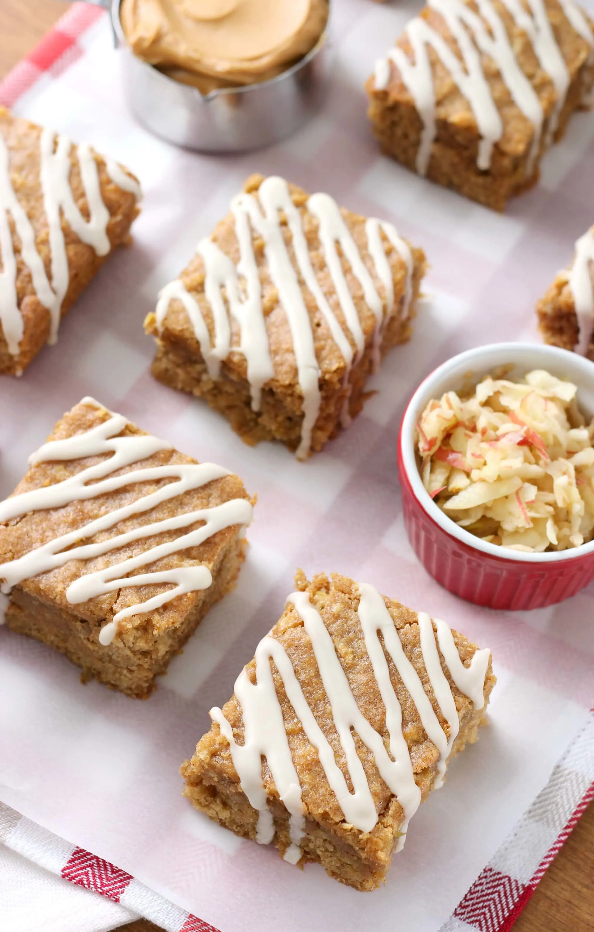 Whole Wheat Maple Glazed Apple Peanut Butter Bars Recipe from A Kitchen Addiction
