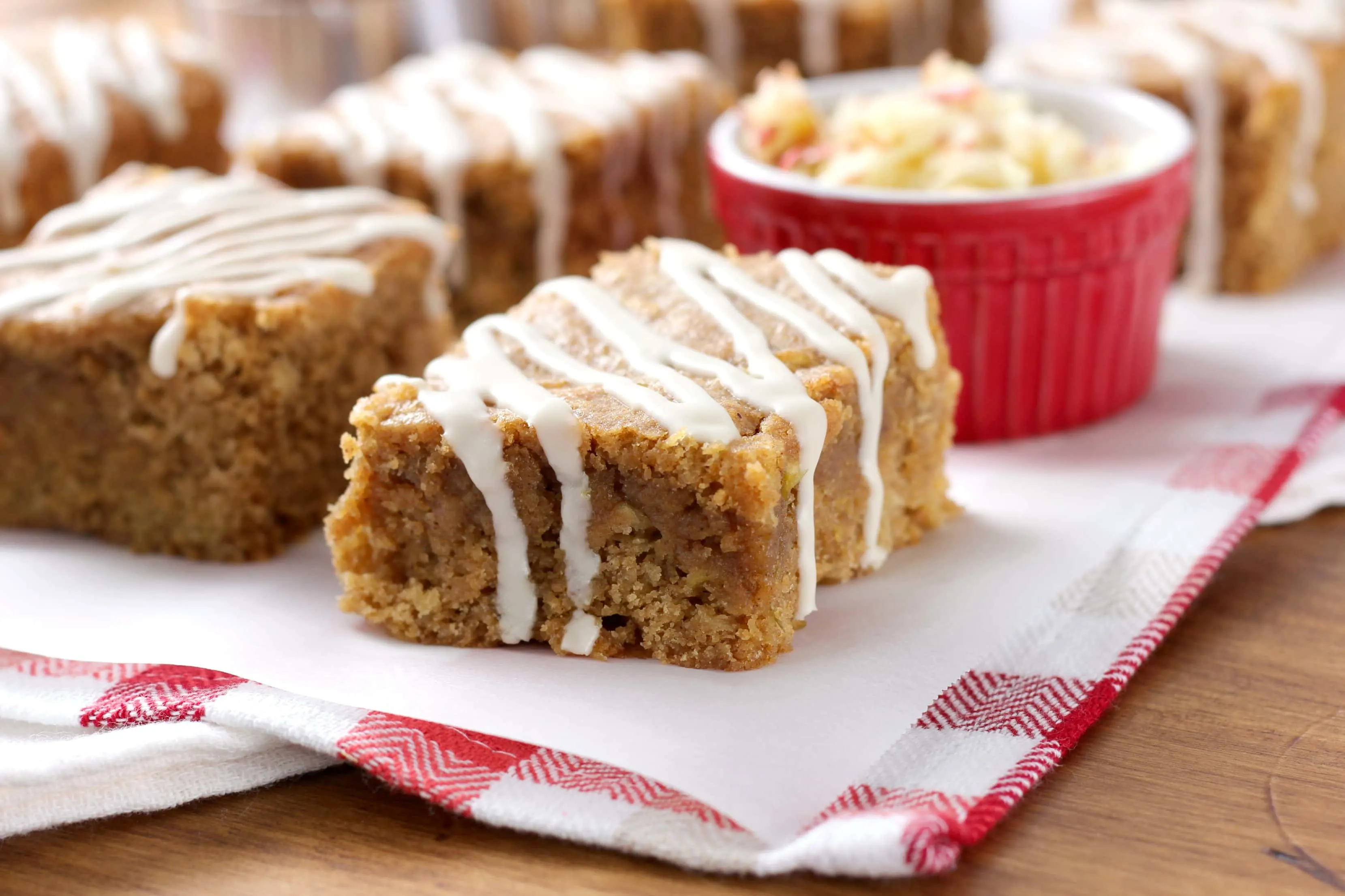 Maple Glazed Apple Peanut Butter Bars Recipe from A Kitchen Addiction