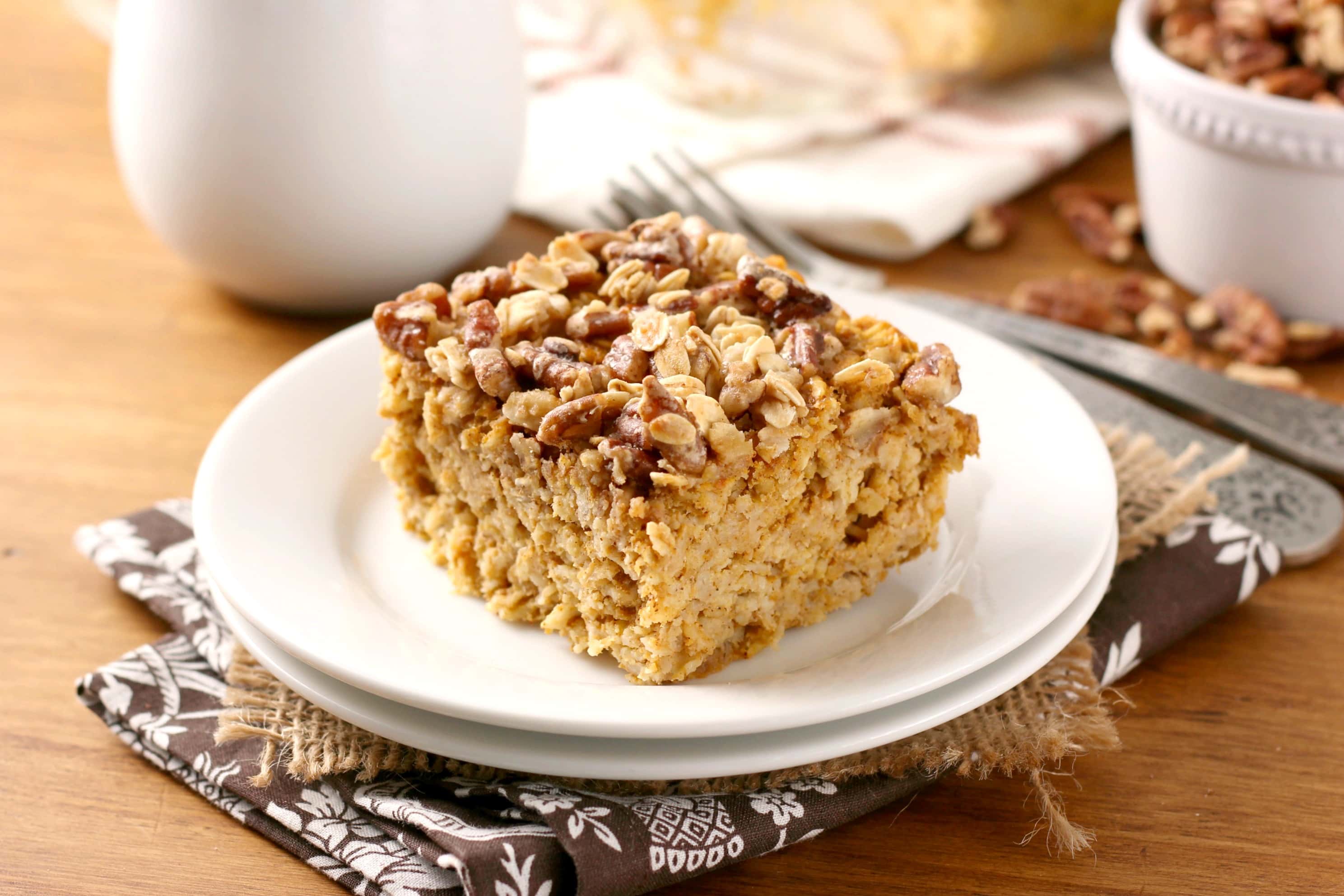 Maple Pecan Pumpkin Baked Oatmeal Recipe from A Kitchen Addiction
