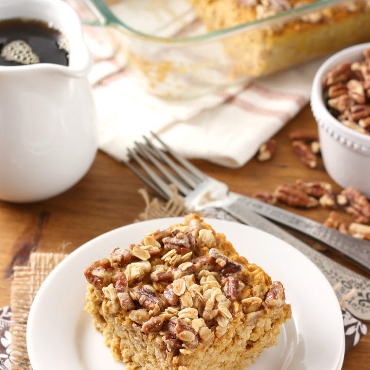 Maple Pecan Pumpkin Baked Oatmeal Recipe from A Kitchen Addiction