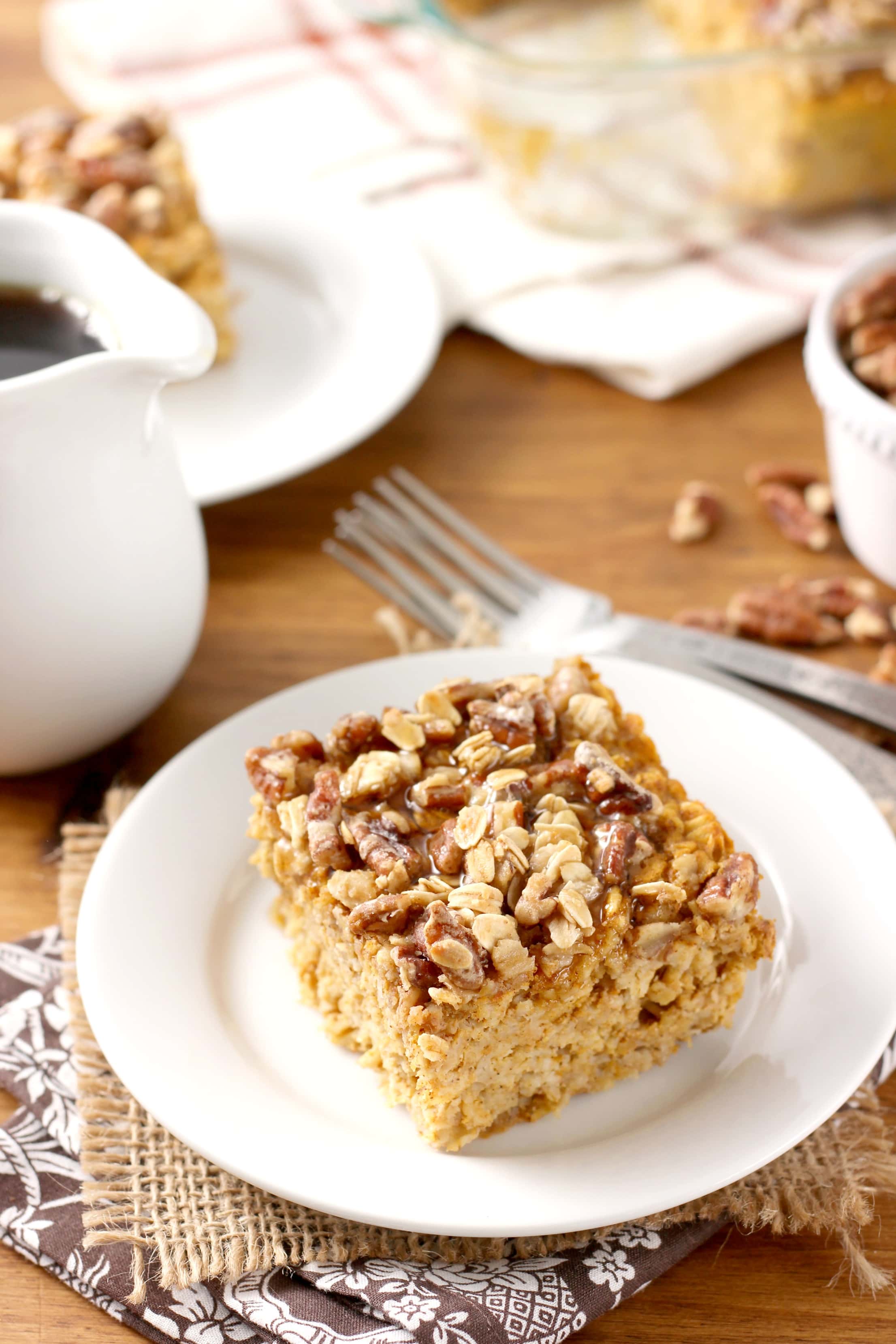 Maple Pecan Pumpkin Baked Oatmeal Recipe from A Kitchen Addiction