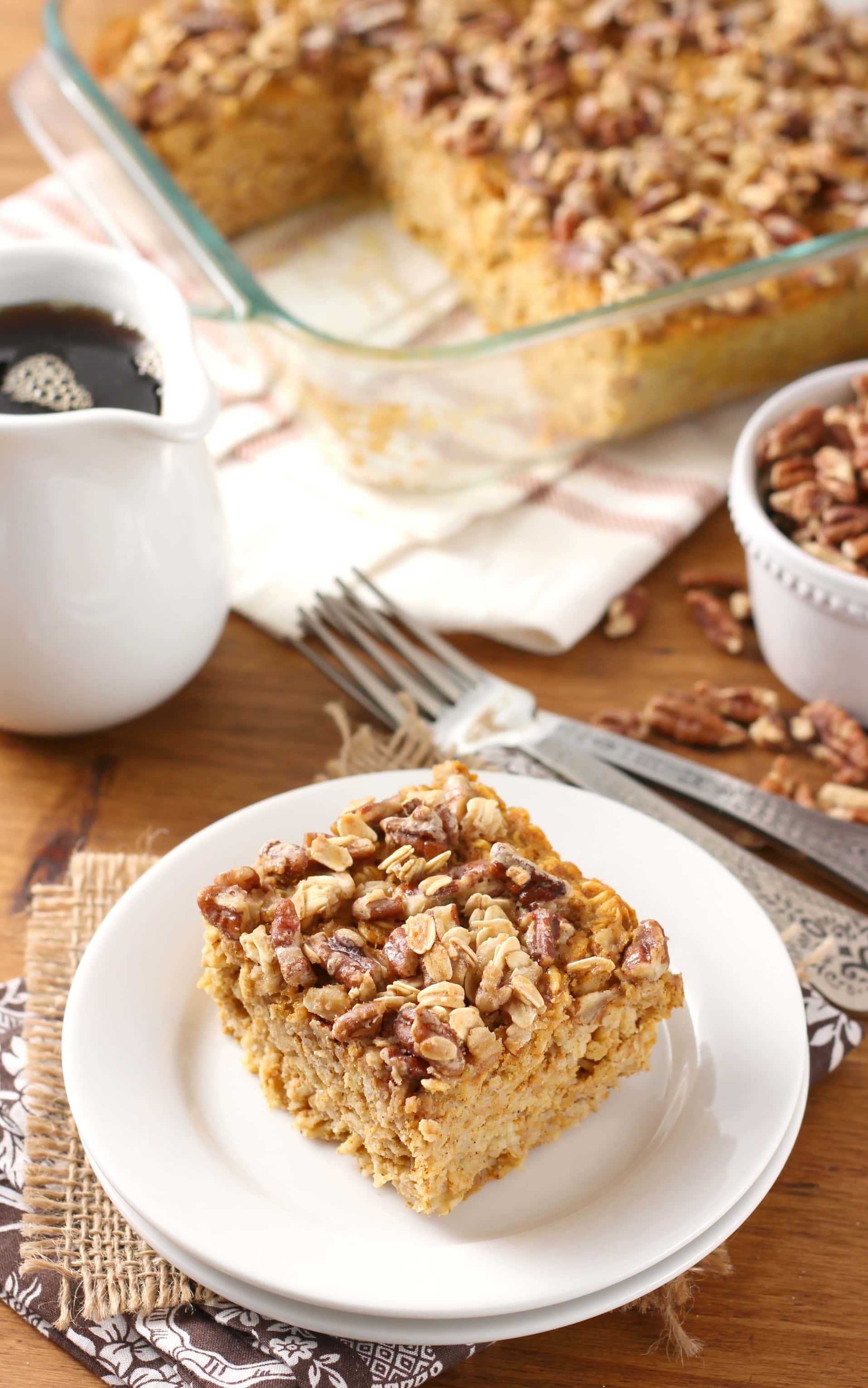 Maple Pecan Pumpkin Baked Oatmeal Recipe from A Kitchen Addiction