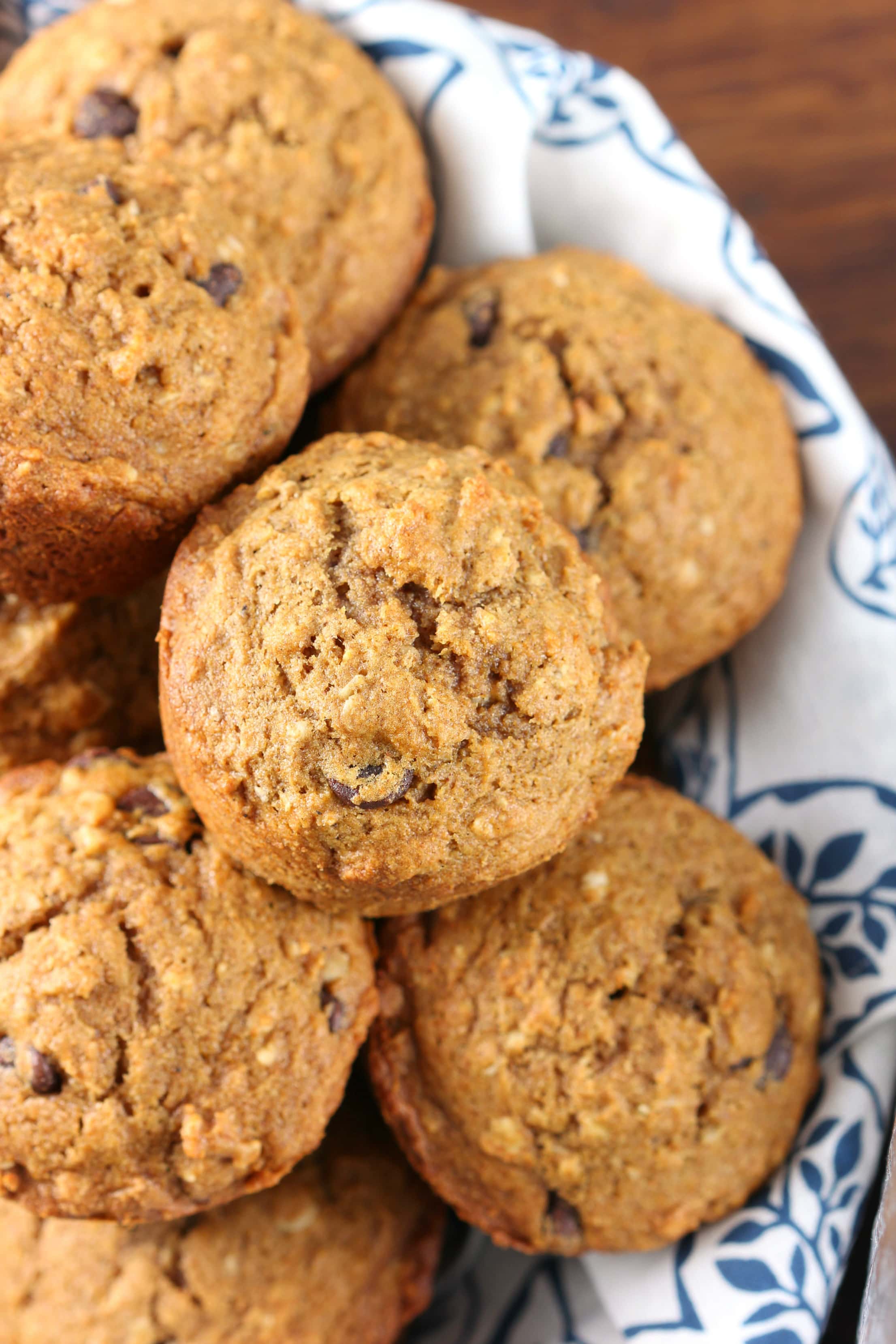 Easy One Bowl Chocolate Chip Pumpkin Muffins Recipe from A Kitchen Addiction