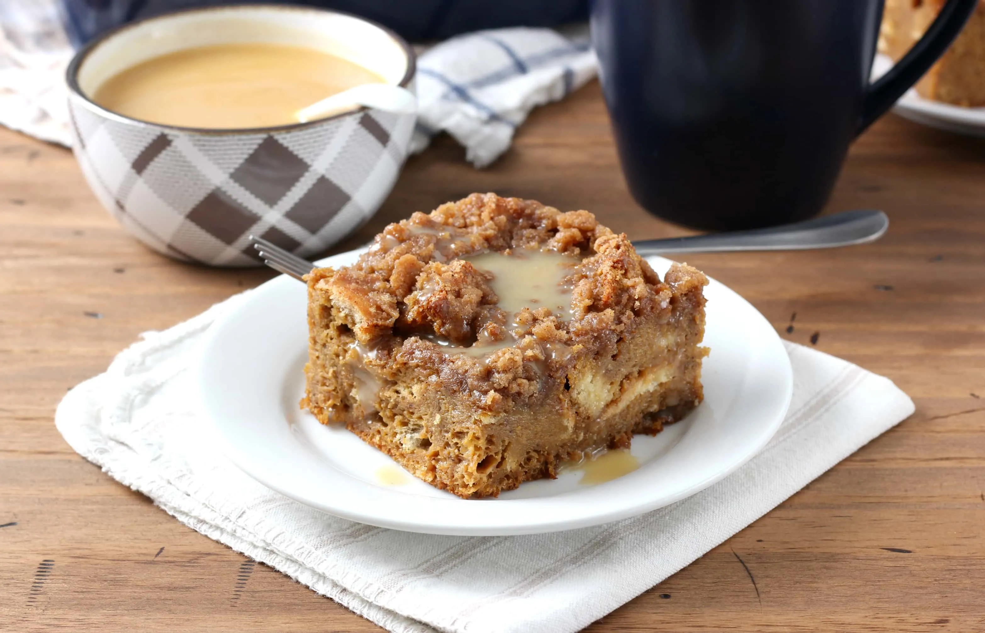 Eggnog Gingerbread French Toast Bake with Eggnog Syrup Recipe from A Kitchen Addiction