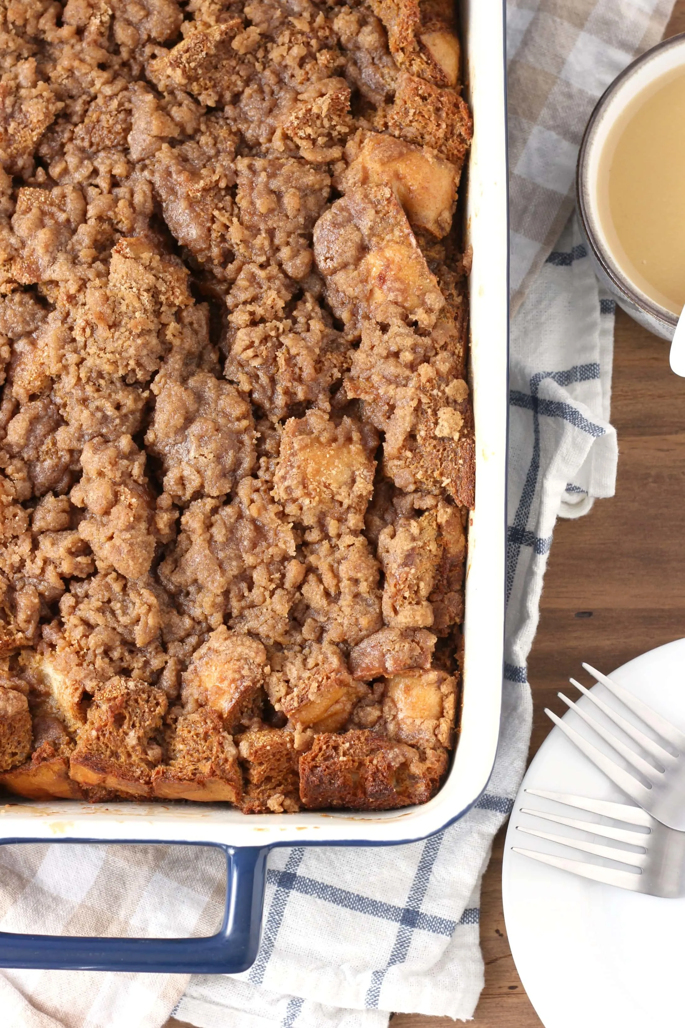 Eggnog Gingerbread French Toast Bake with Eggnog Syrup Recipe from A Kitchen Addiction