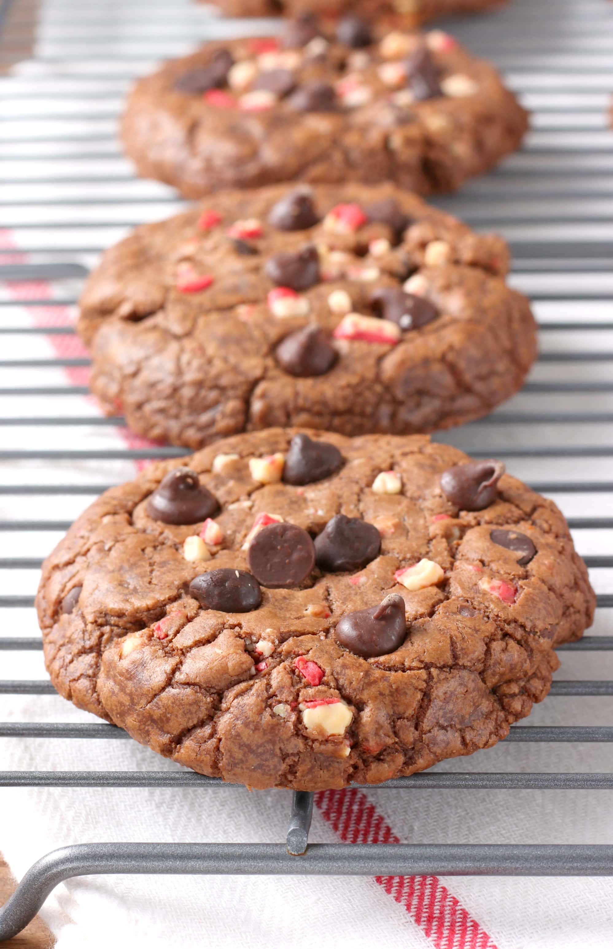Giant Peppermint Chocolate Fudge Cookies Recipe from A Kitchen Addiction