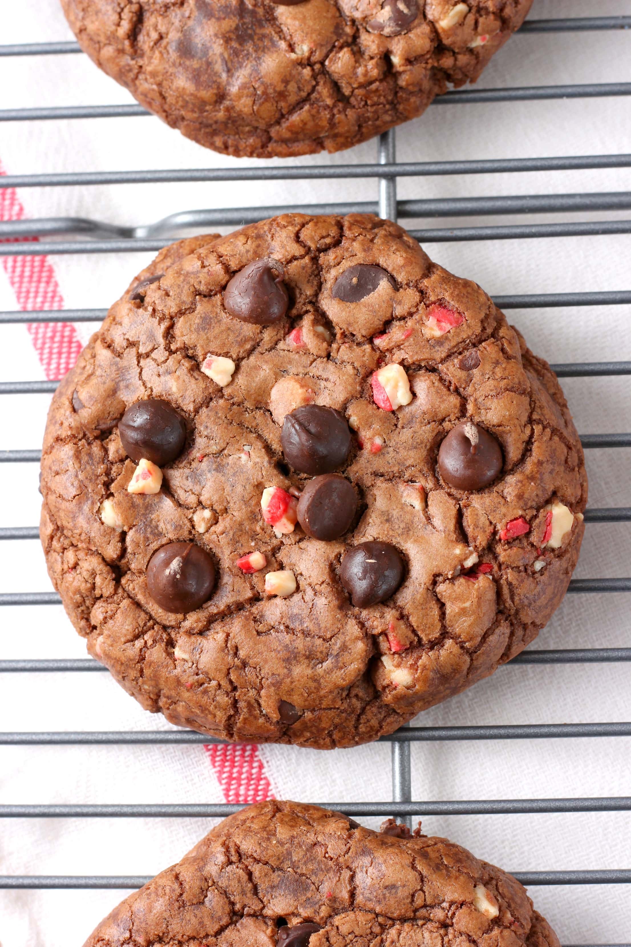 Giant Peppermint Chocolate Fudge Cookies Recipe from A Kitchen Addiction