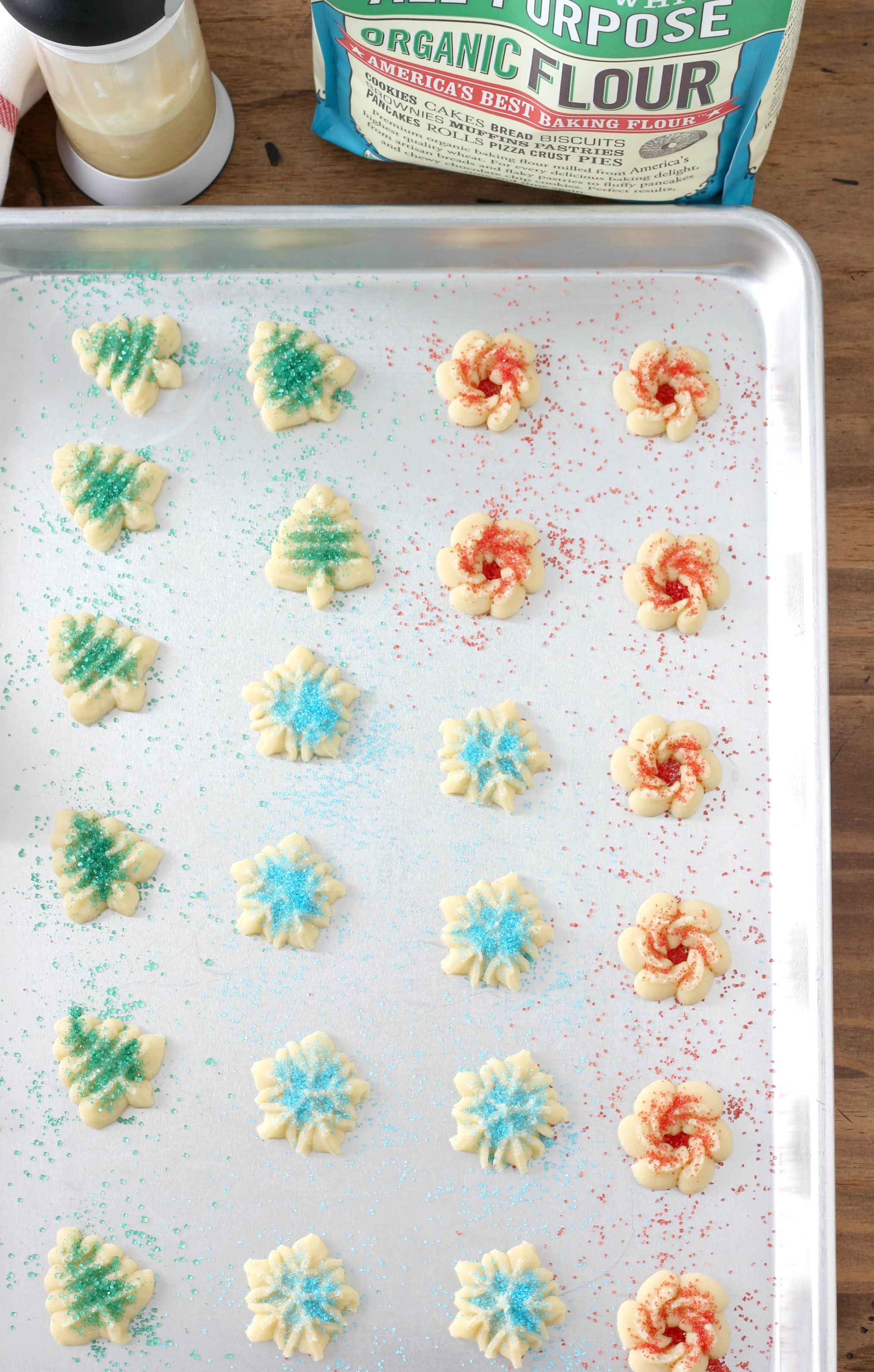 Classic Spritz Cookies on Cookie Sheet