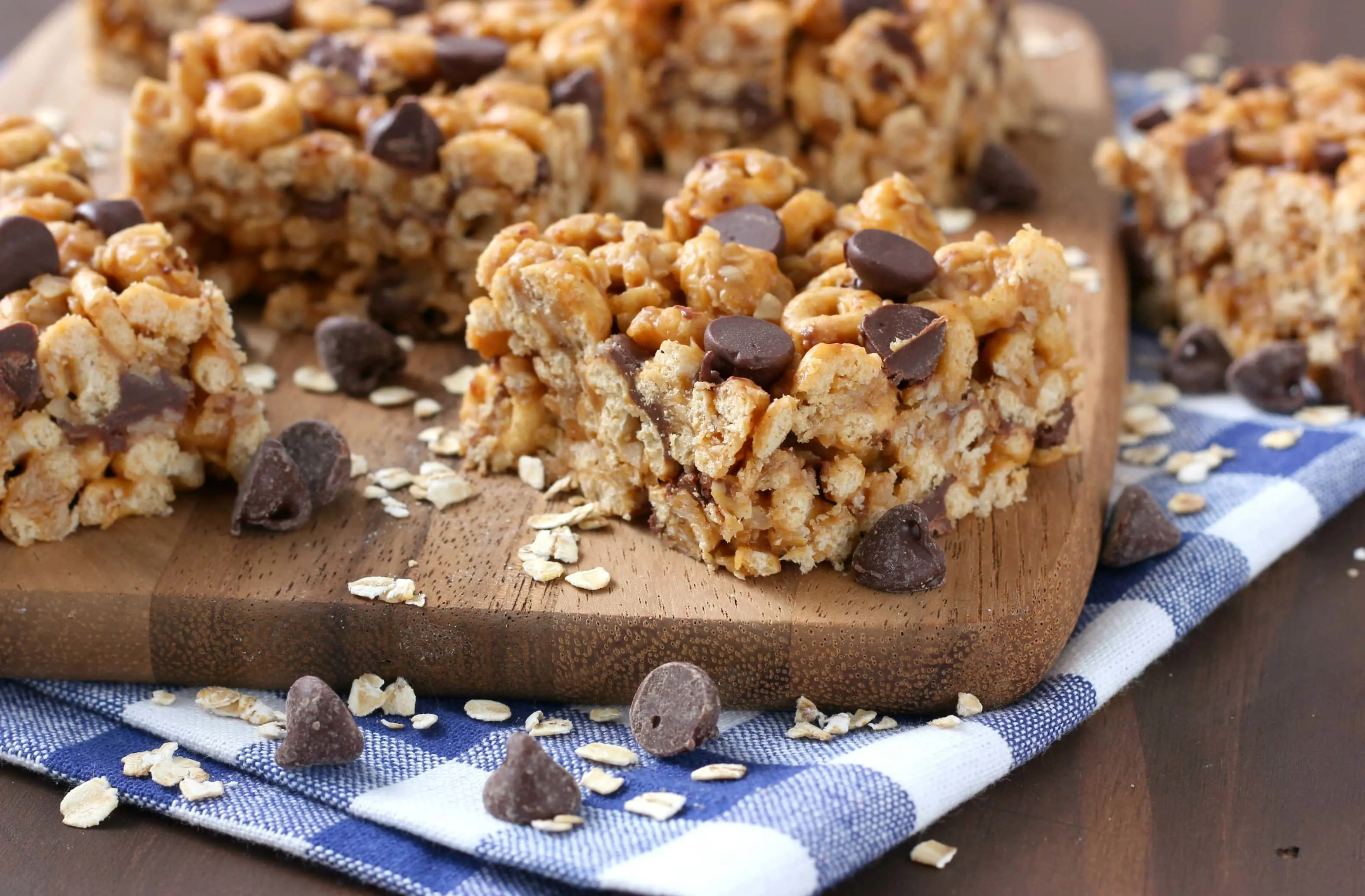 Chocolate Chip Peanut Butter Honey Cereal Bars Recipe from A Kitchen Addiction