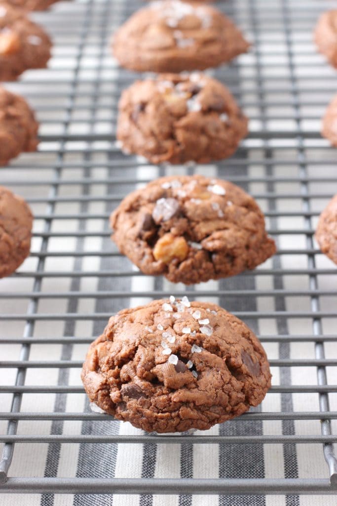 Salted Dark Chocolate Caramel Fudge Cookies A Kitchen Addiction