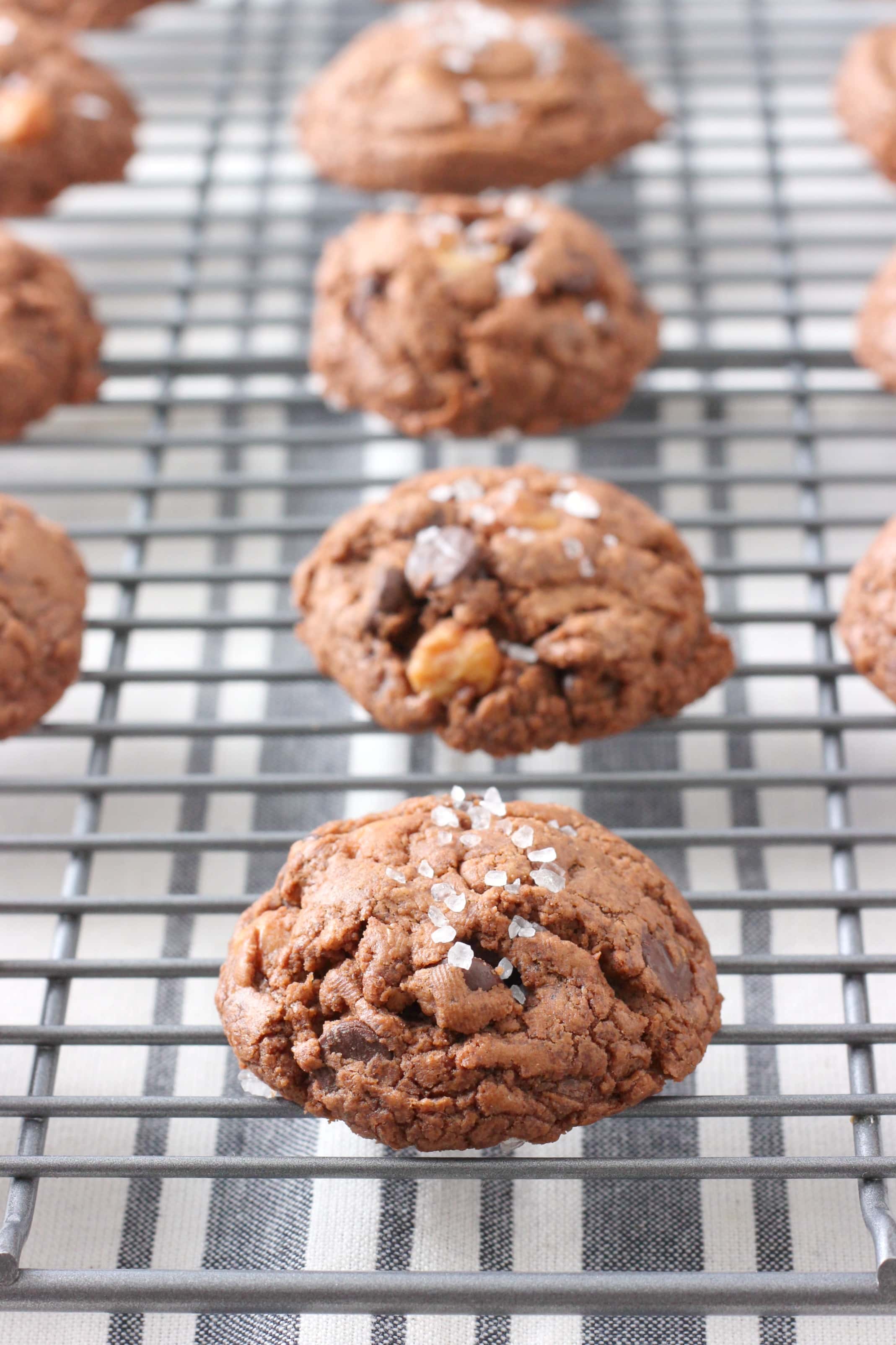 Salted Dark Chocolate Caramel Fudge Cookies Recipe from A Kitchen Addiction