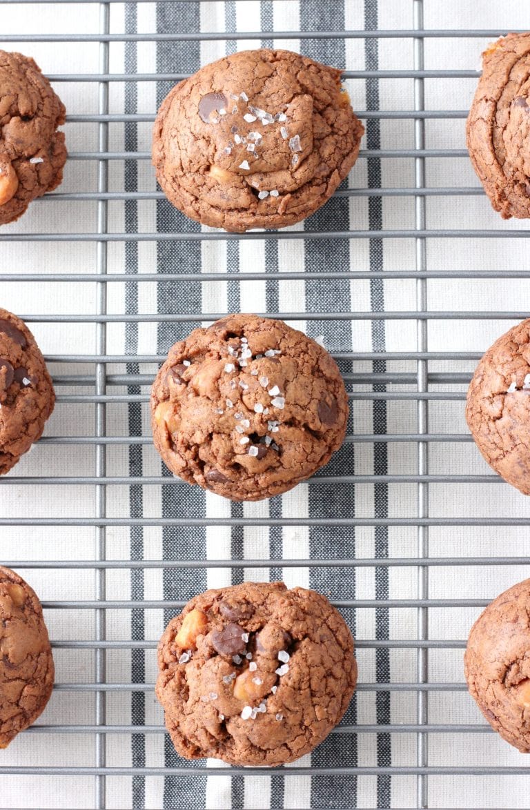 Salted Dark Chocolate Caramel Fudge Cookies A Kitchen Addiction