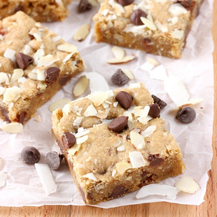 Almond Joy Blondies Recipe from A Kitchen Addiction