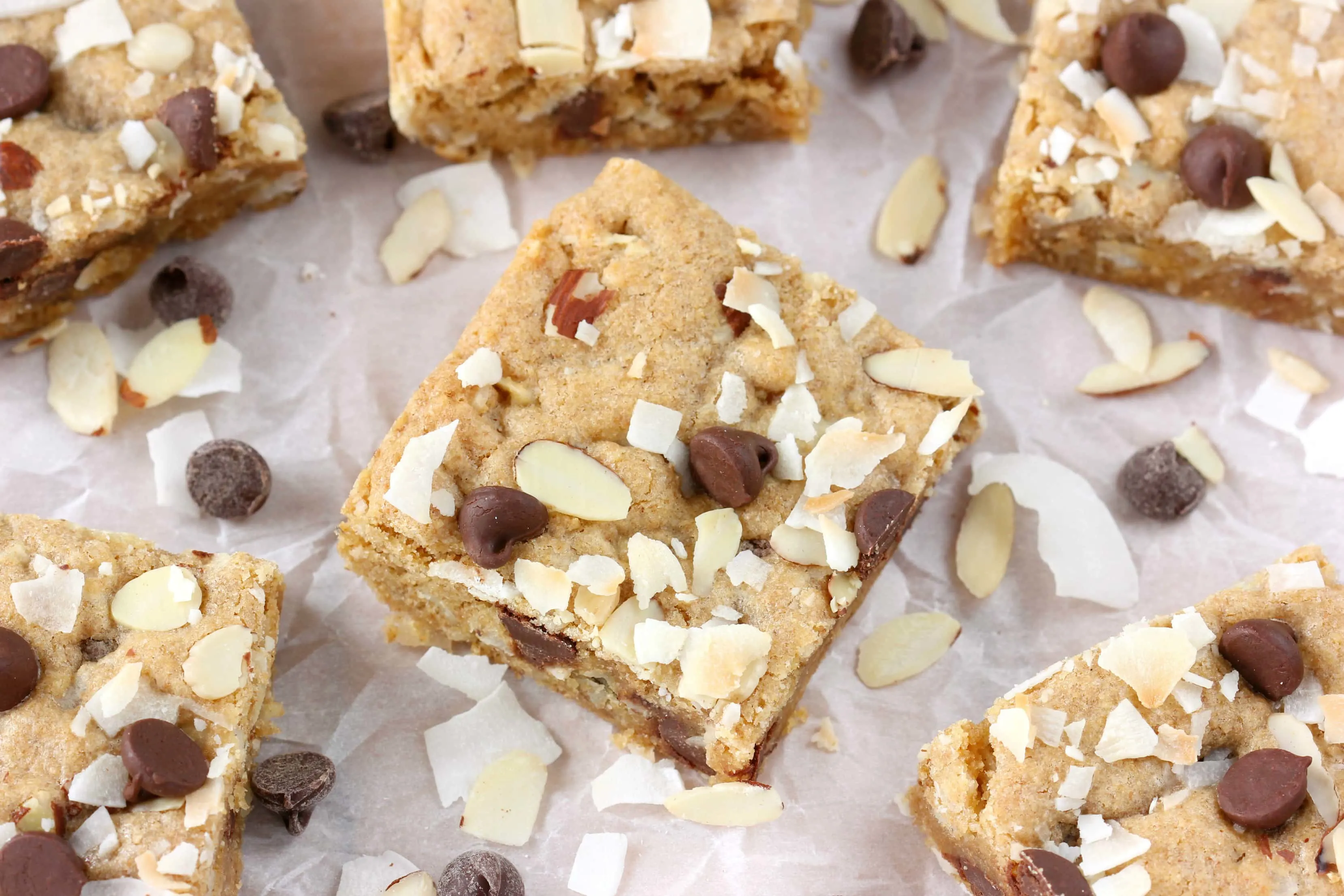 Almond Joy Blondies Recipe from A Kitchen Addiction