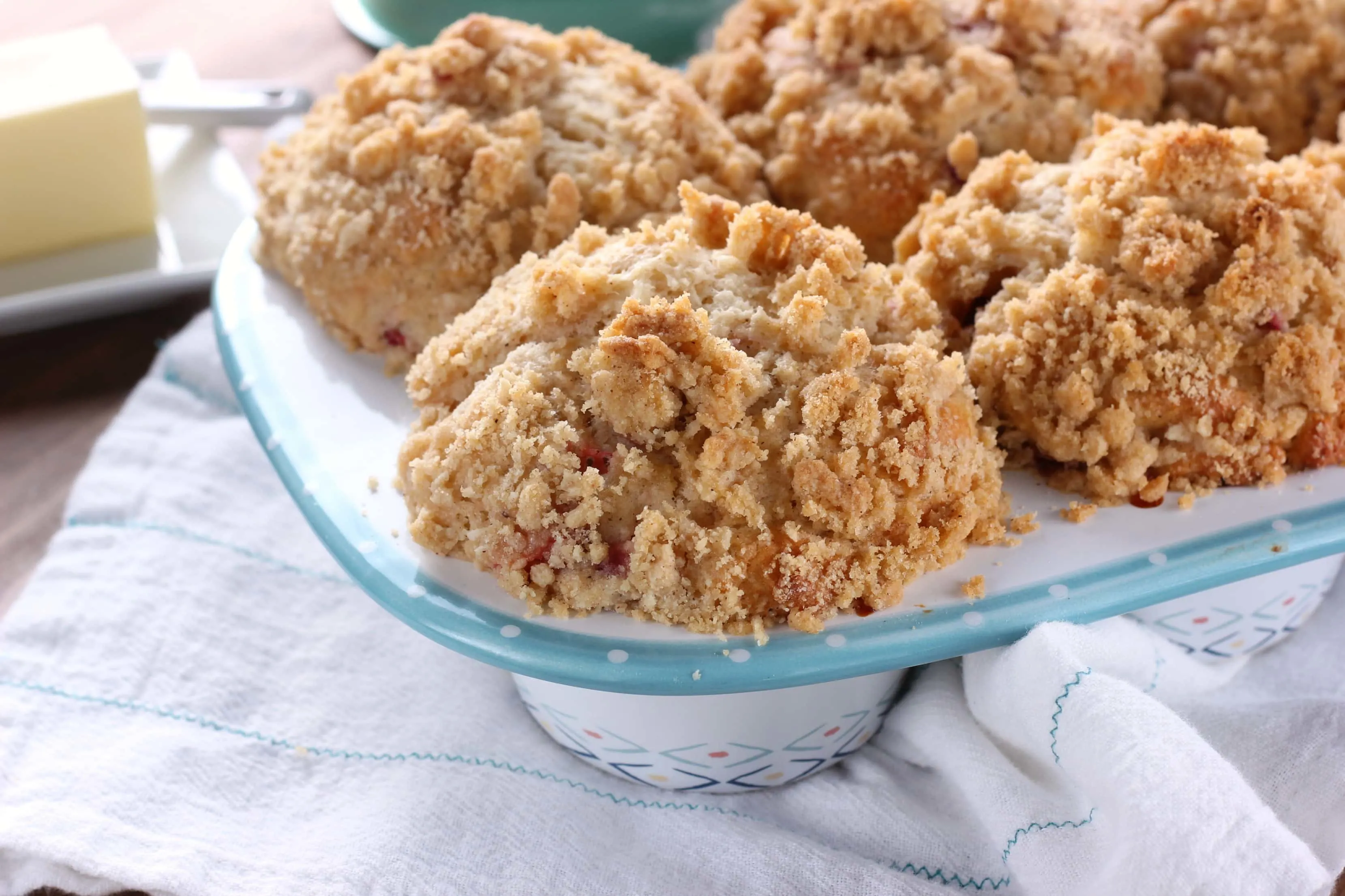 Bakery Style Strawberry Crumb Muffins Recipe from A Kitchen Addiction