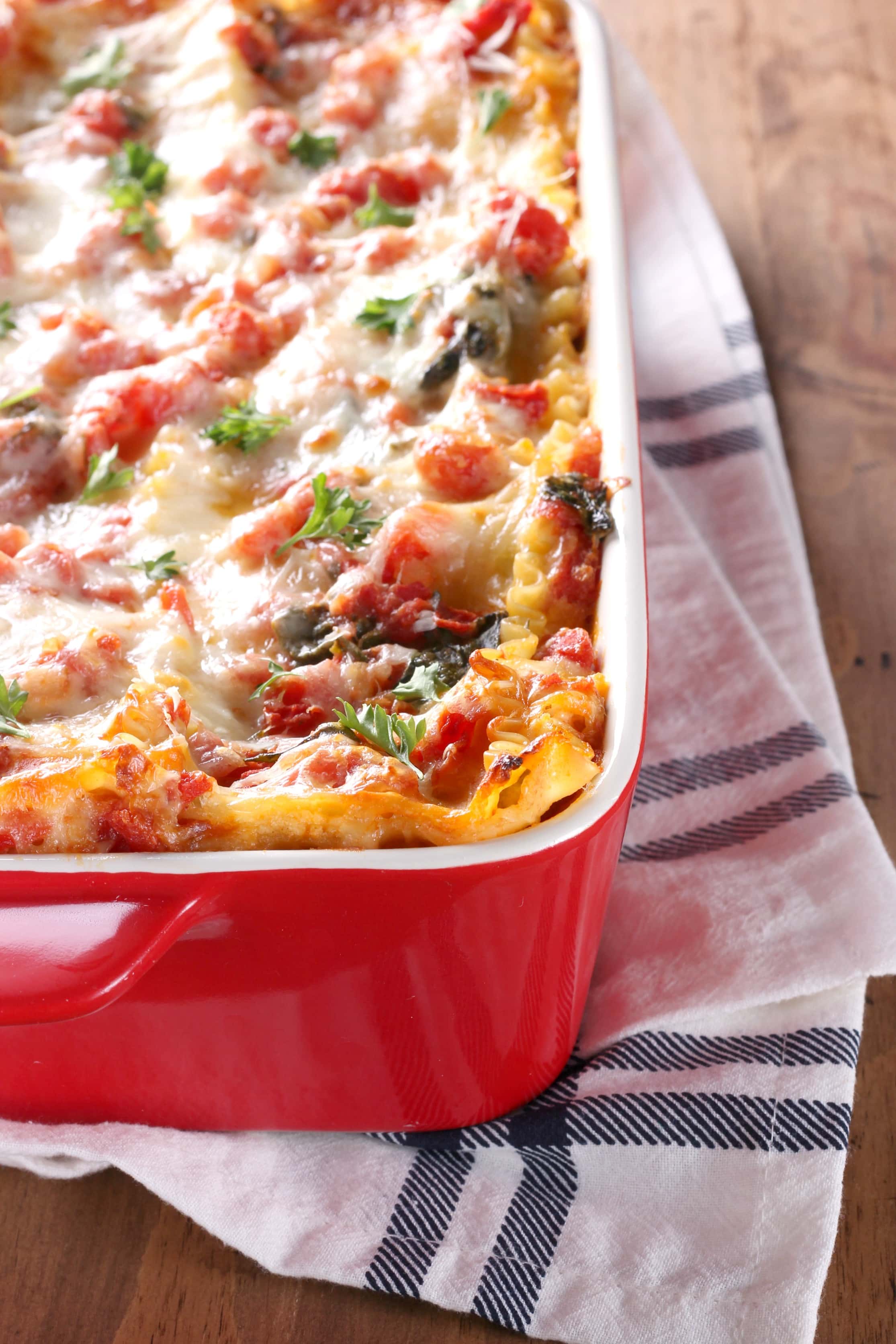 Simple Cheesy Spinach Lasagna Recipe from A Kitchen Addiction