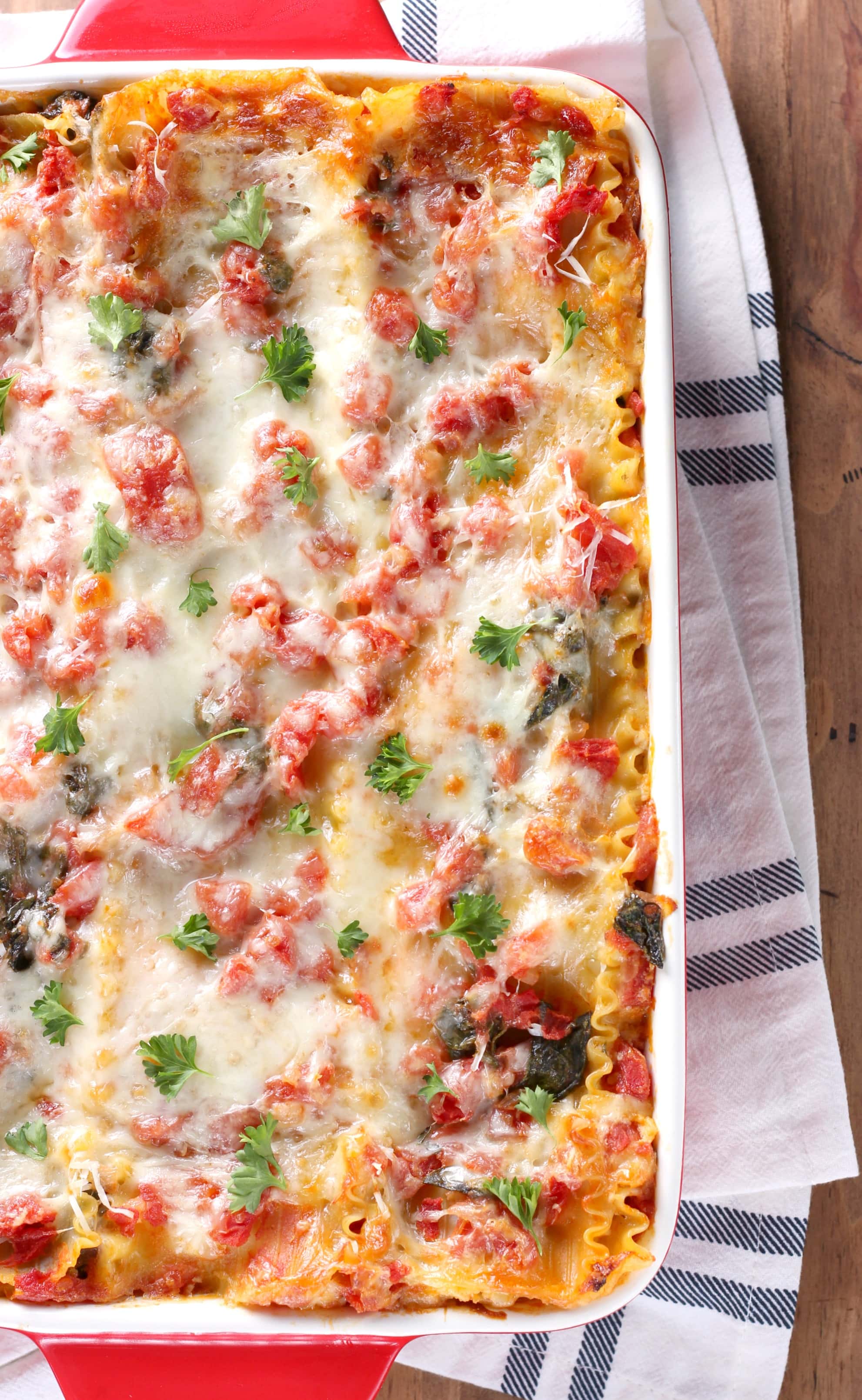 Cheesy Spinach Lasagna Recipe from A Kitchen Addiction