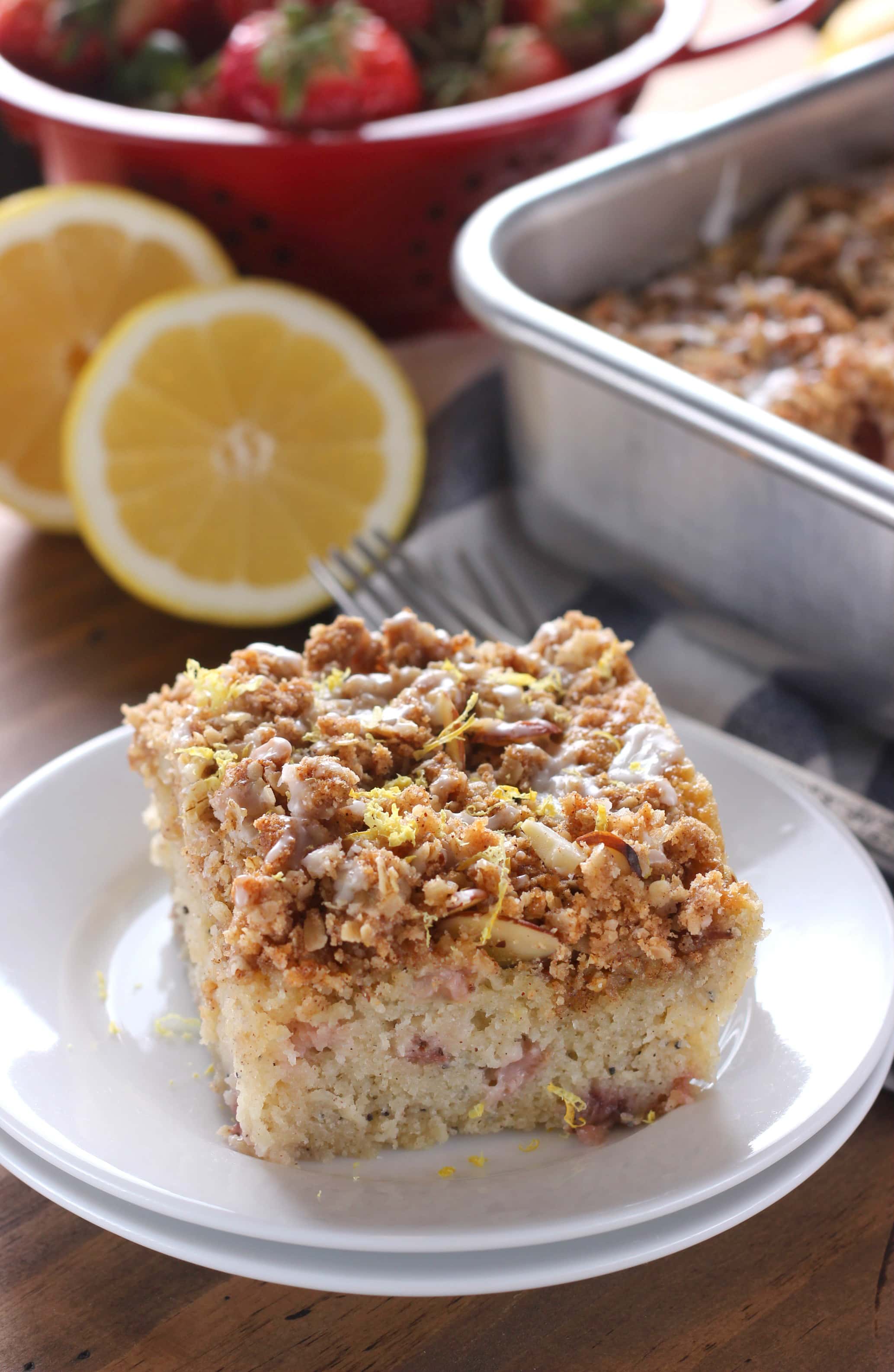 Gluten Free Strawberry Lemon Poppy Seed Coffee Cake Recipe from A Kitchen Addiction