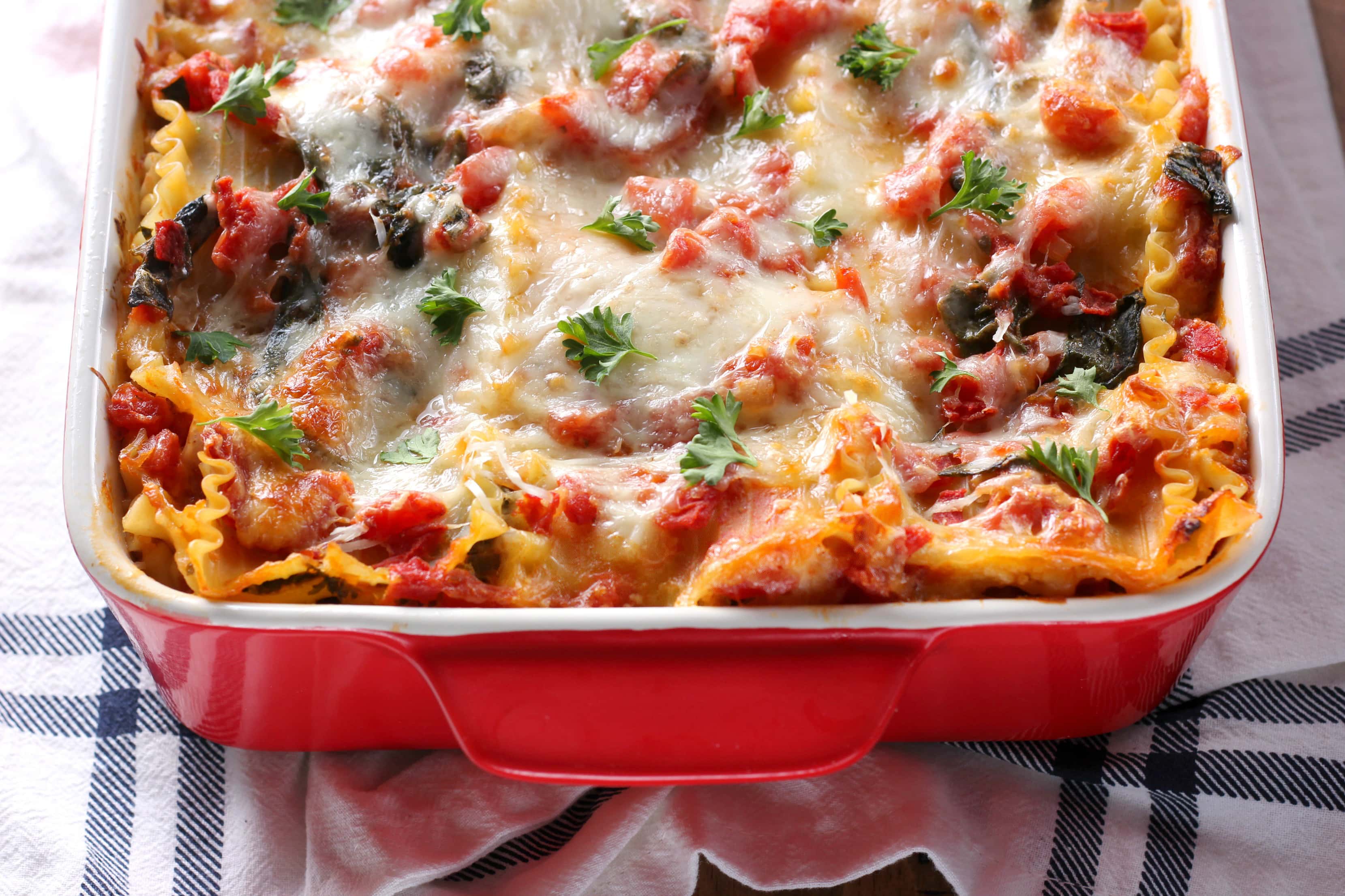 Cheesy Spinach Lasagna Recipe from A Kitchen Addiction