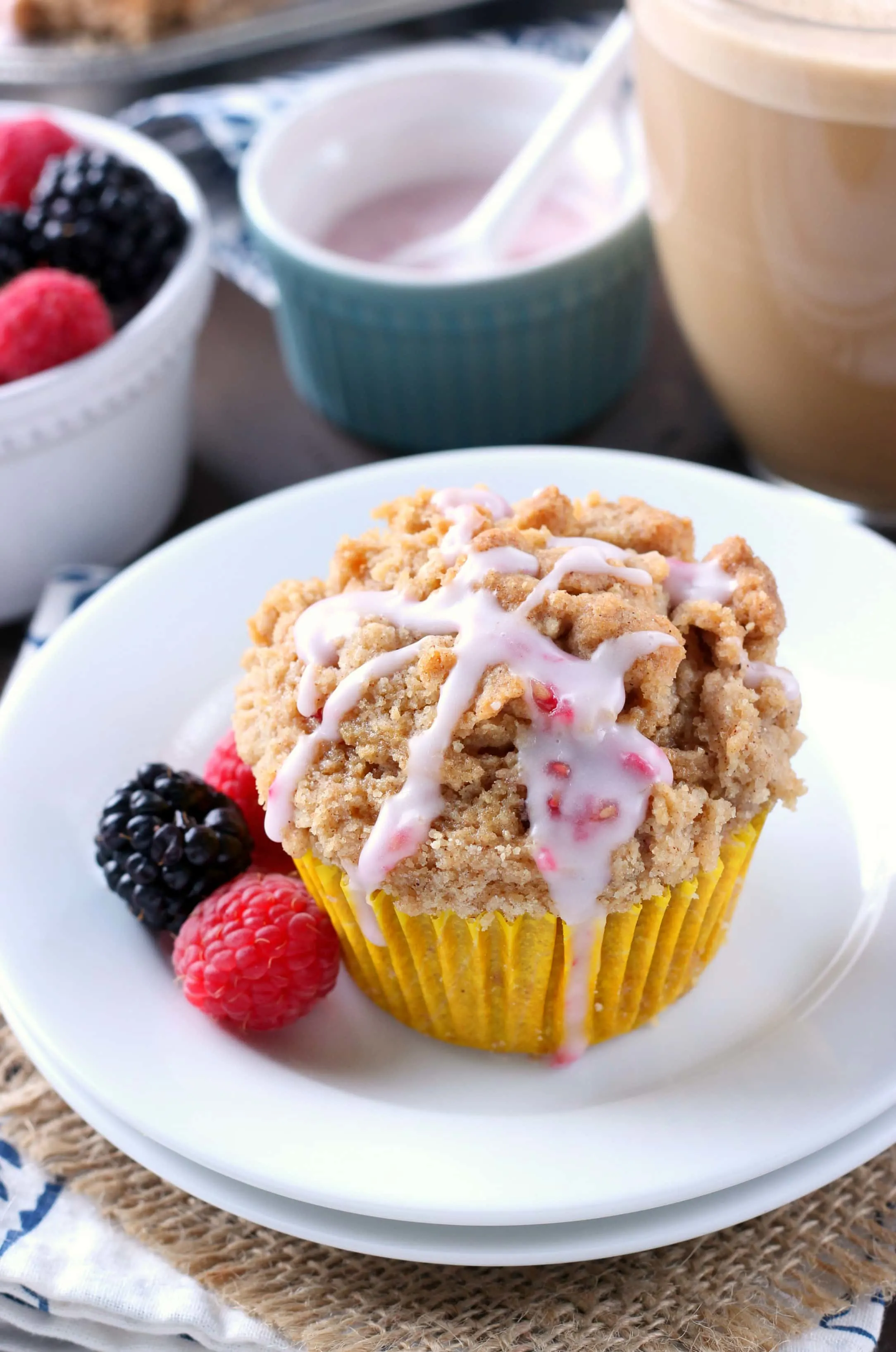 Blackberry Raspberry Coffee Cake Muffins REcipe from A Kitchen Addiction