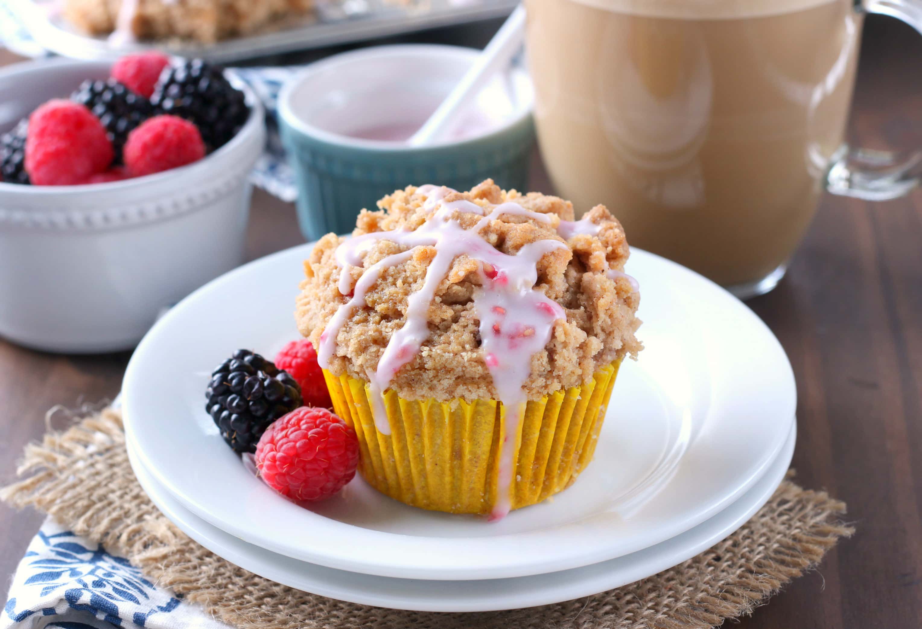 Blackberry Raspberry Coffee Cake Muffins Recipe from A Kitchen Addiction