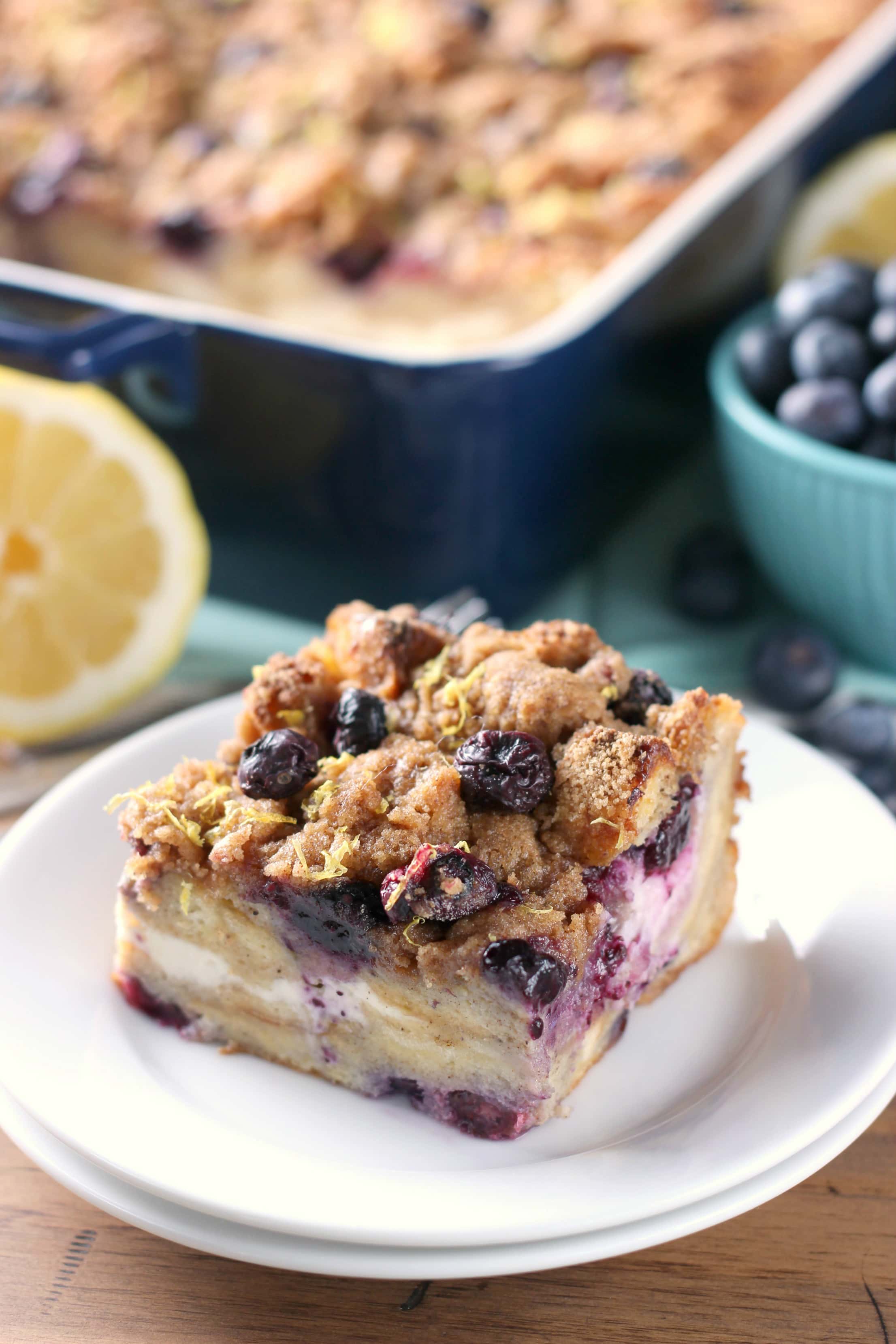 Blueberry Lemon Cream French Toast Bake Recipe from A Kitchen Addiction