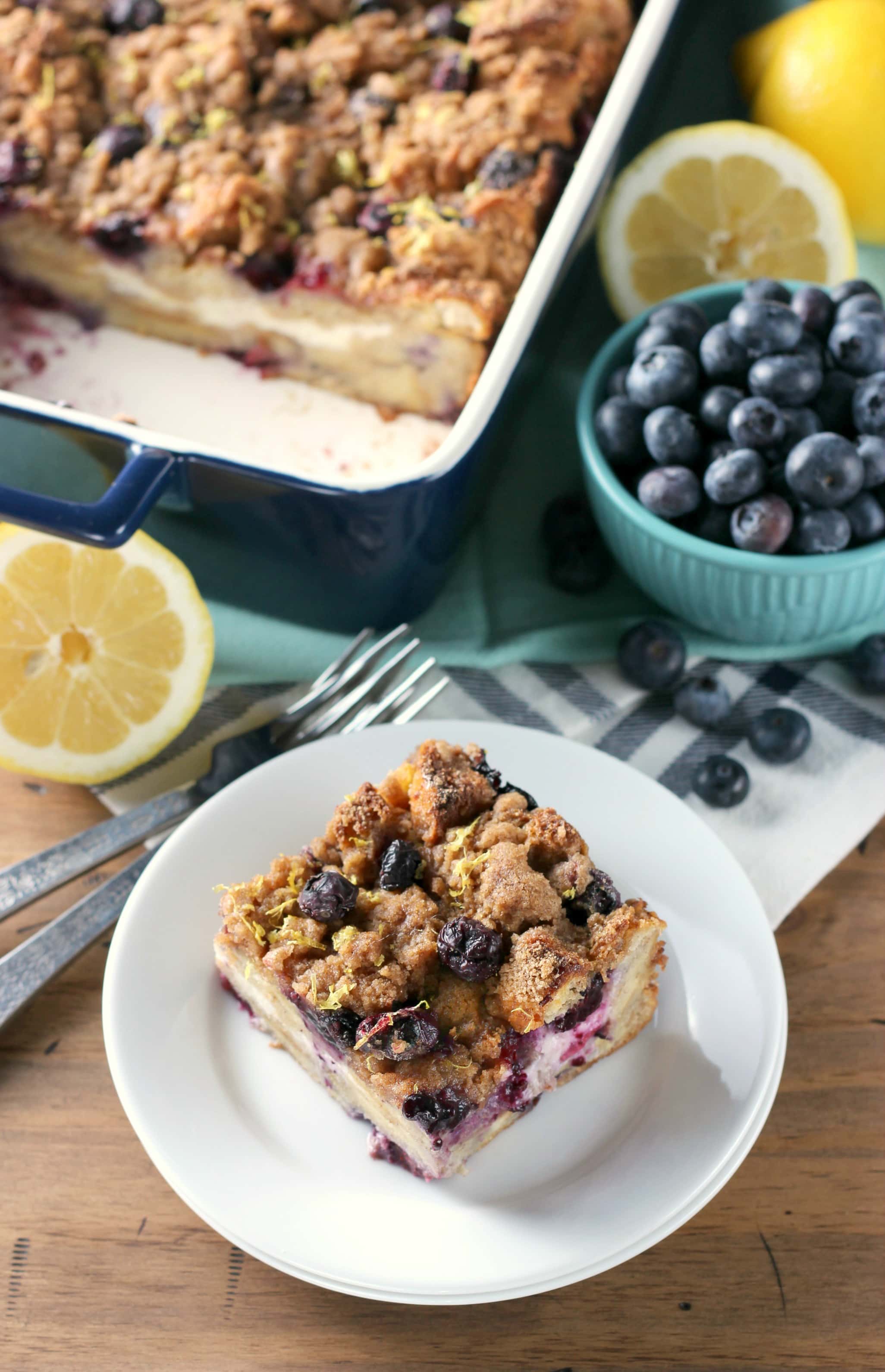 Easy Blueberry Lemon Cream French Toast Bake Recipe from A Kitchen Addiction