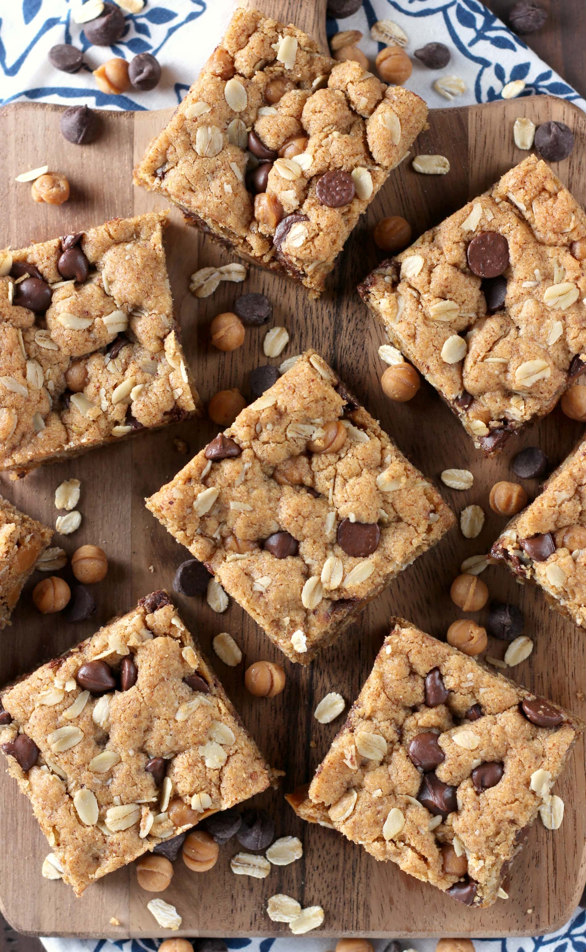 Chocolate Caramel Almond Butter Oat Bars Recipe from A Kitchen Addiction