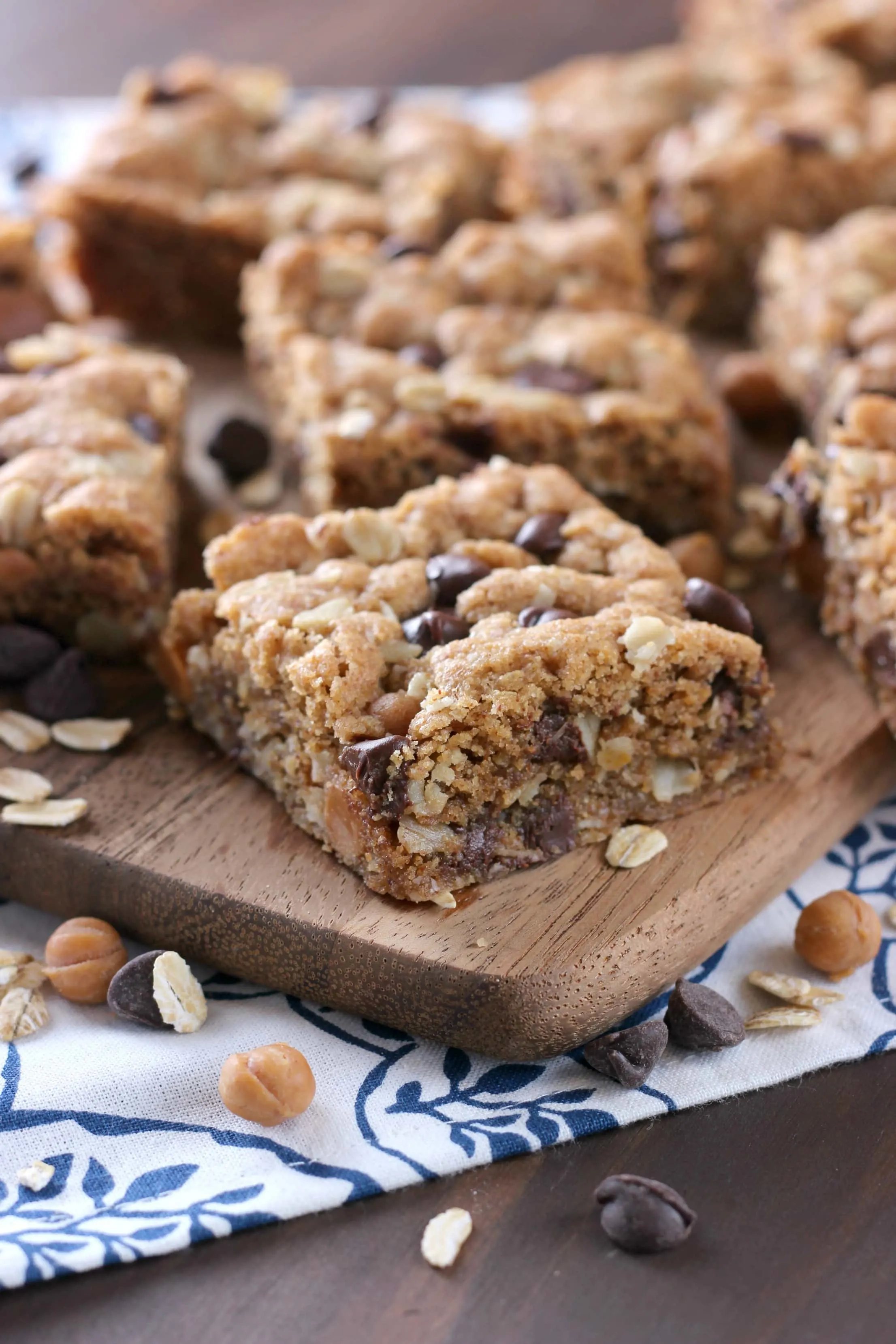 Chocolate Caramel Almond Butter Oatmeal Bars Recipe from A Kitchen Addiction