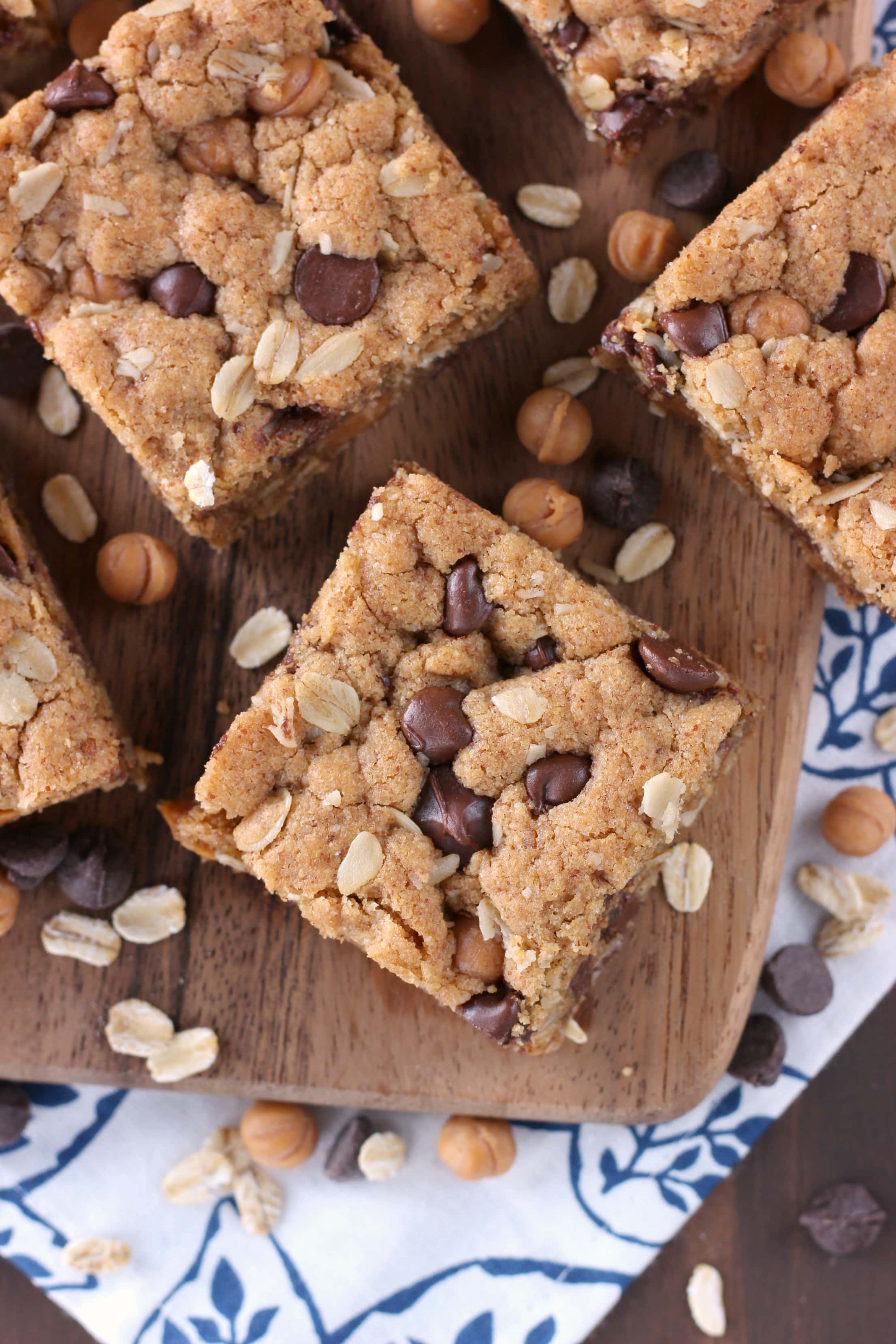 Easy Chocolate Caramel Almond Butter Bars Recipe from A Kitchen Addiction