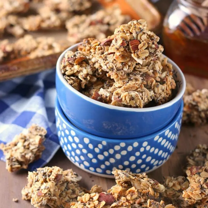 Coconut Honey Almond Granola Clusters Recipe from A Kitchen Addiction