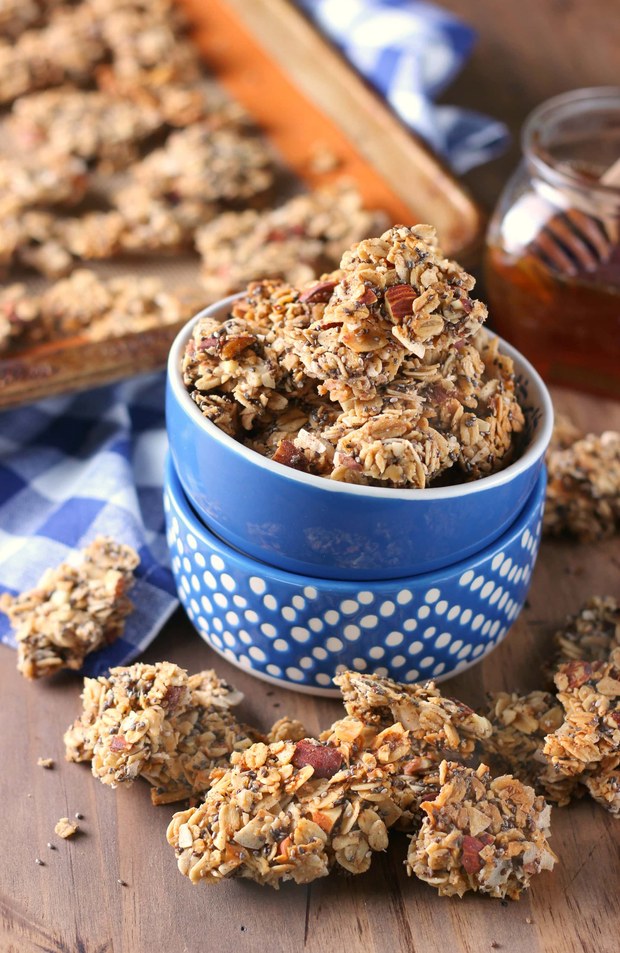 Coconut Honey Almond Granola Clusters Recipe from A Kitchen Addiction