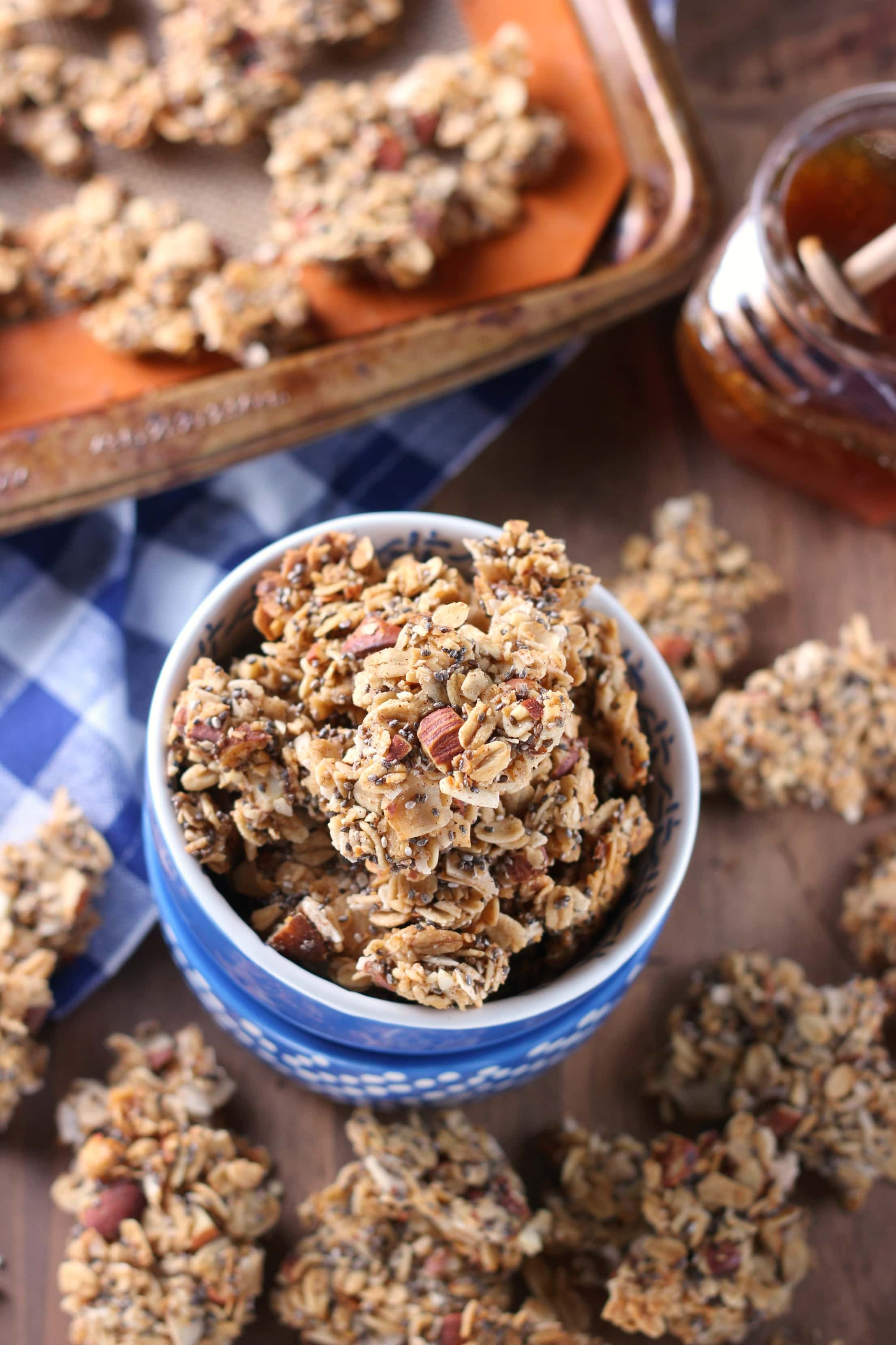Coconut Honey Almond Granola Clusters Recipe from A Kitchen Addiction