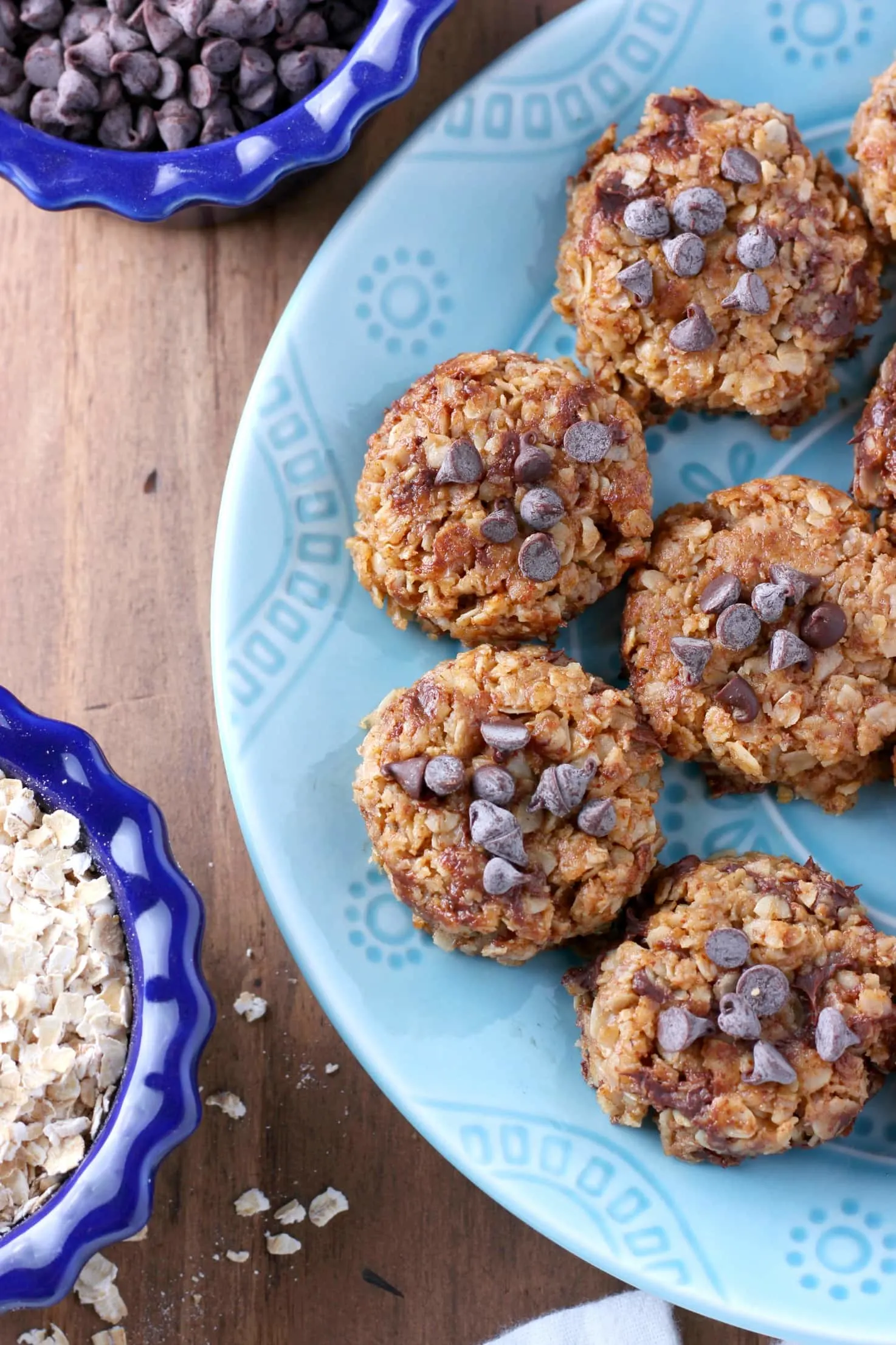 Lighter Almond Butter Chocolate Chip No Bake Cookies Recipe from A Kitchen Addiction