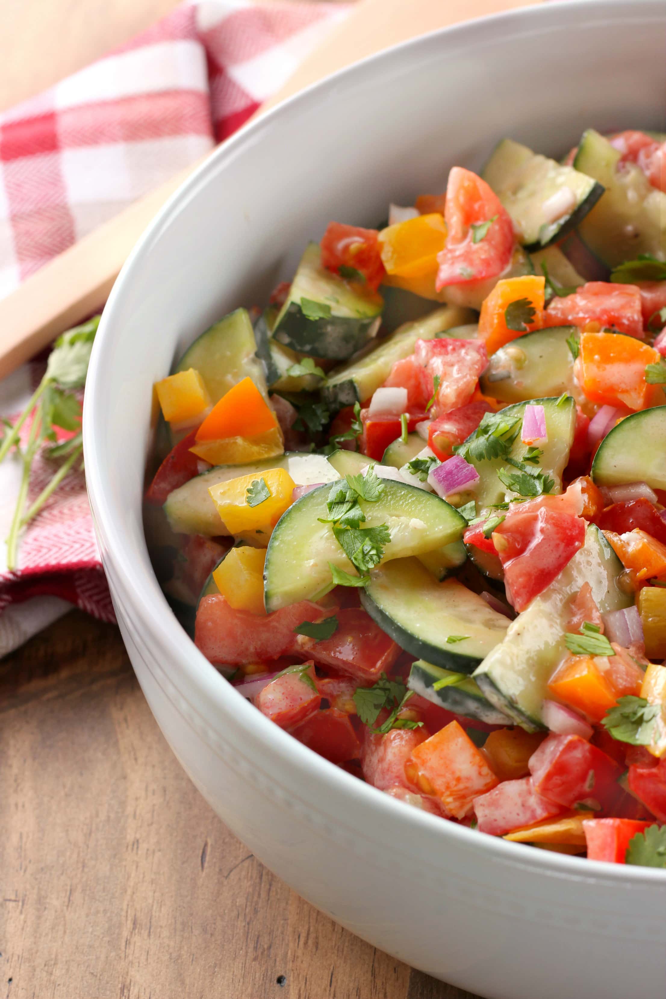 Creamy Ranch Tomato Cucumber Salad Recipe from A Kitchen Addiction