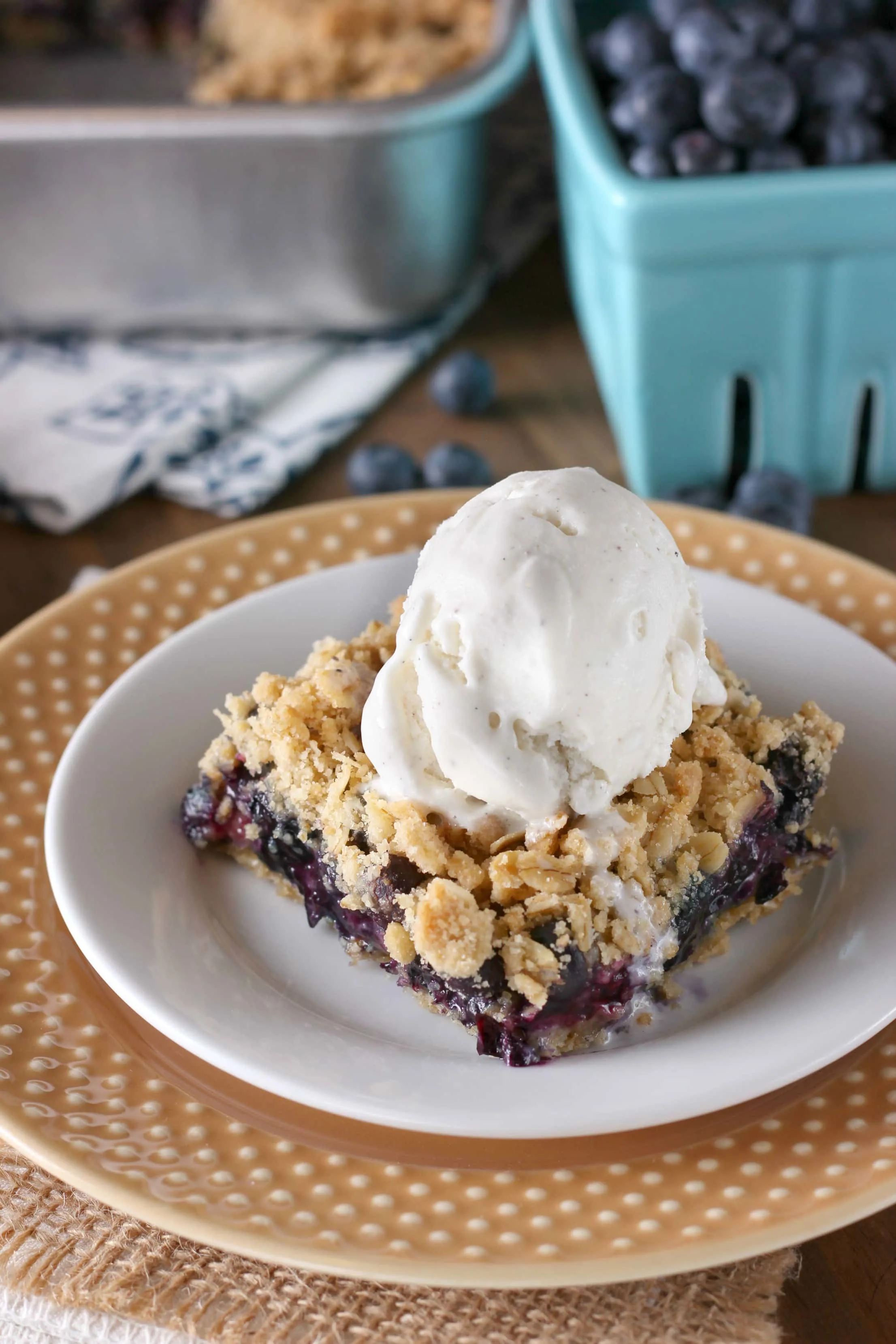 Blueberry Crisp Bars are an easy crumble bar recipe from A Kitchen Addiction
