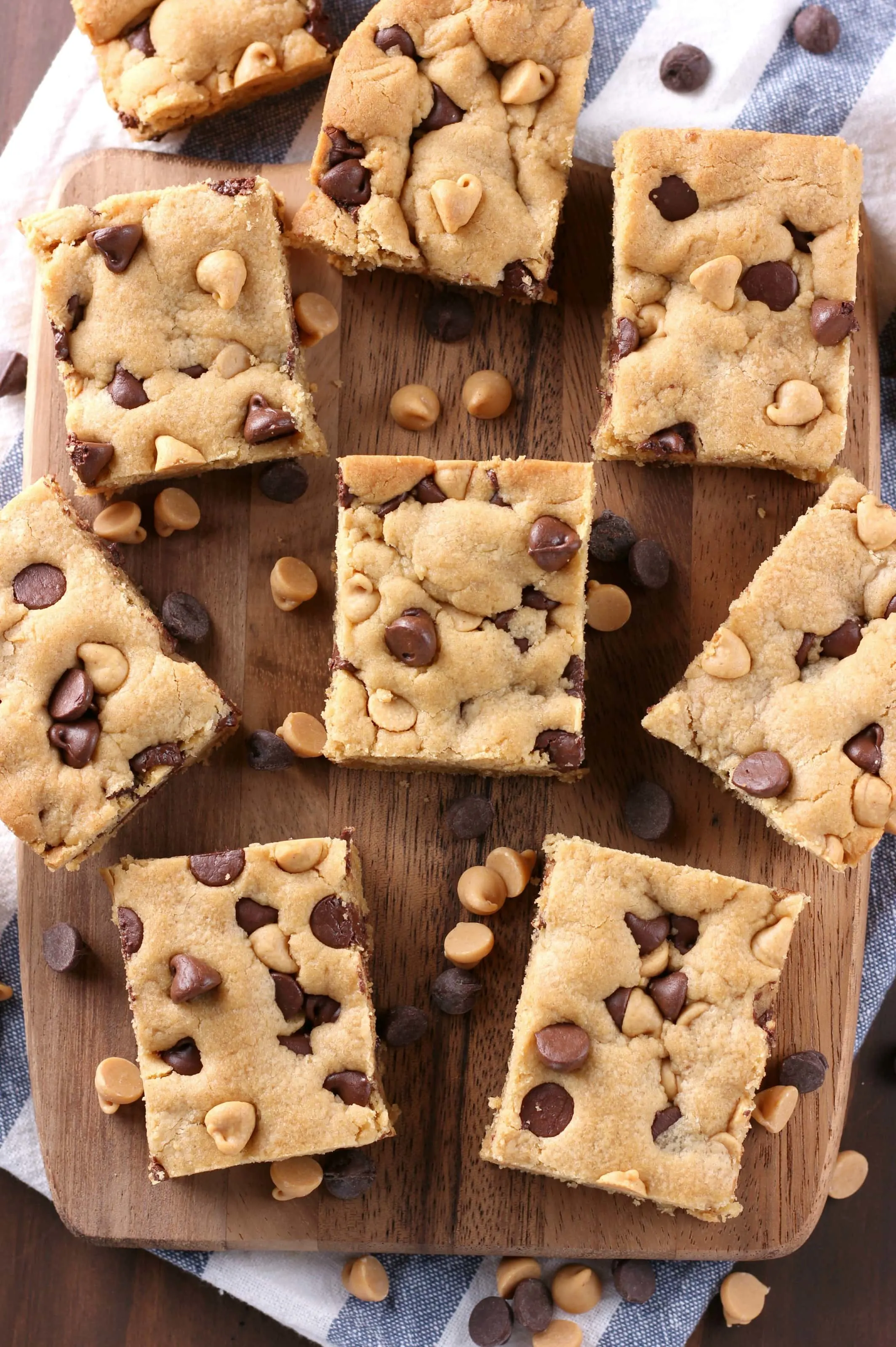 One Bowl Chocolate Chip Peanut Butter Cookie Bars Recipe from A Kitchen Addiction